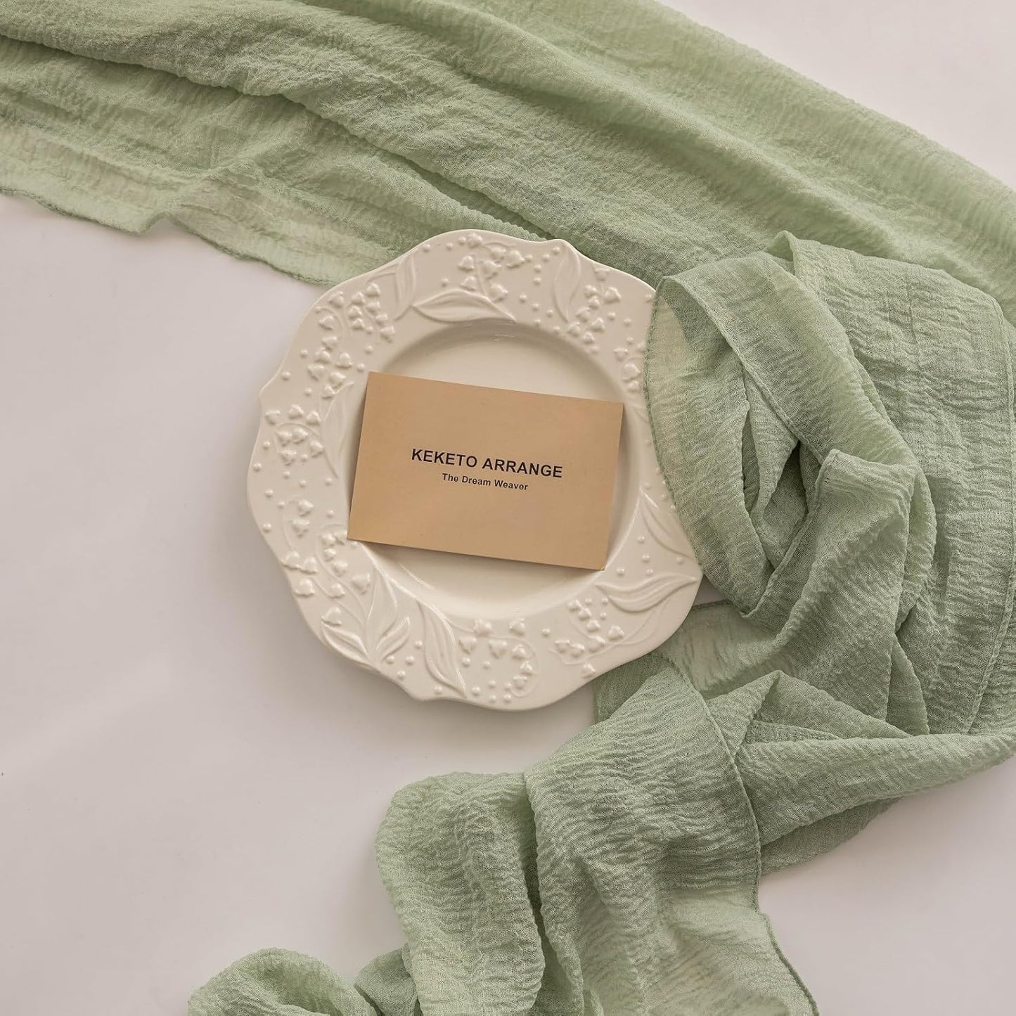 Keketo Sage Green Table Runner Cheesecloth 120 Inch 10 FT Rustic Boho Cheese Cloth Table Runner for Wedding Baby Shower Bridal Shower Sheer Gauze Centerpiece Home Decorations