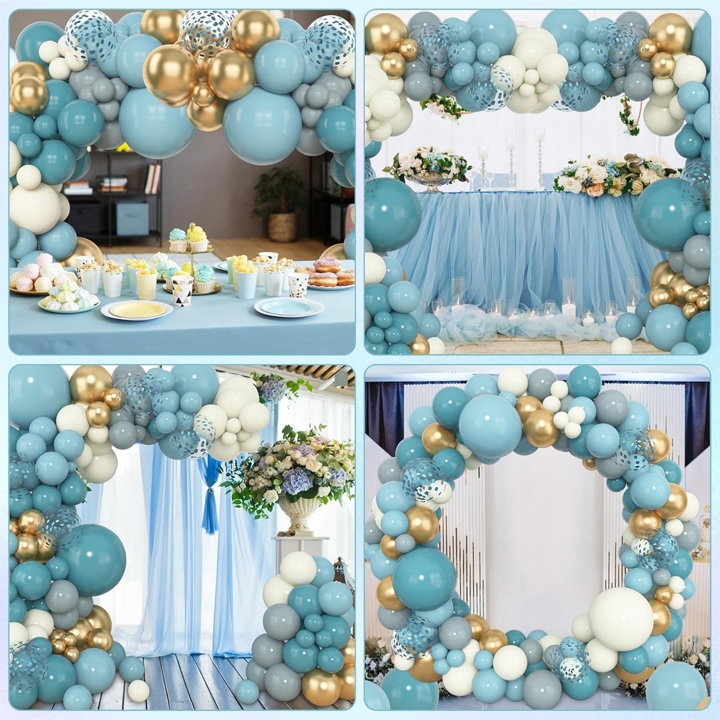 Amandir 153pcs Dusty Blue Balloon Garland Arch Kit, Different Sizes 18 12 10 5 inch Slate Fog Blue Ivory Latex Metallic Confetti Balloons for Boys Birthday Baby Shower Ocean Theme Party Decorations