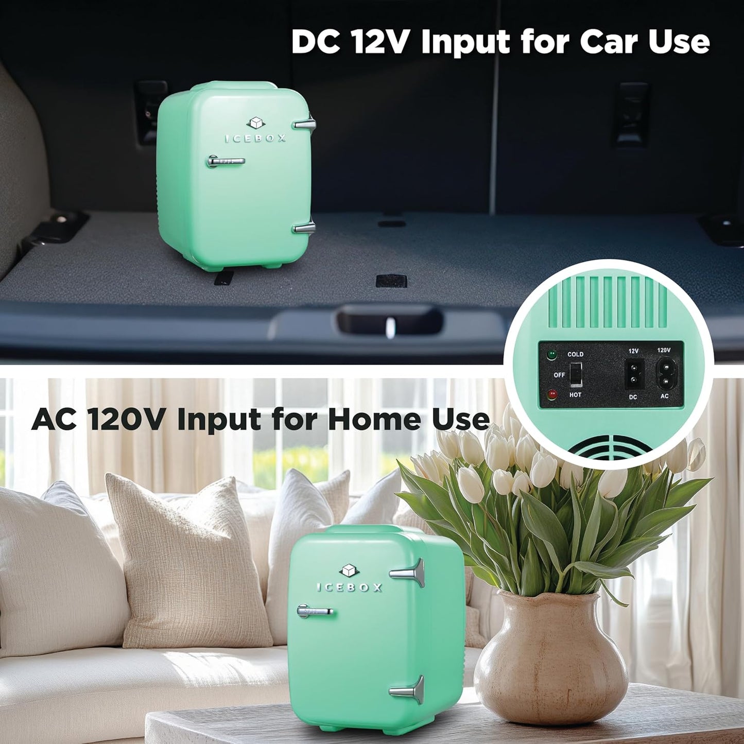 IBMF4MNT Fridge for Bedroom, Skincare, Portable Cooler & Warmer for Makeup, for Office & Home Refrigerator, Mini (4 L / 6-Can), Mint Green