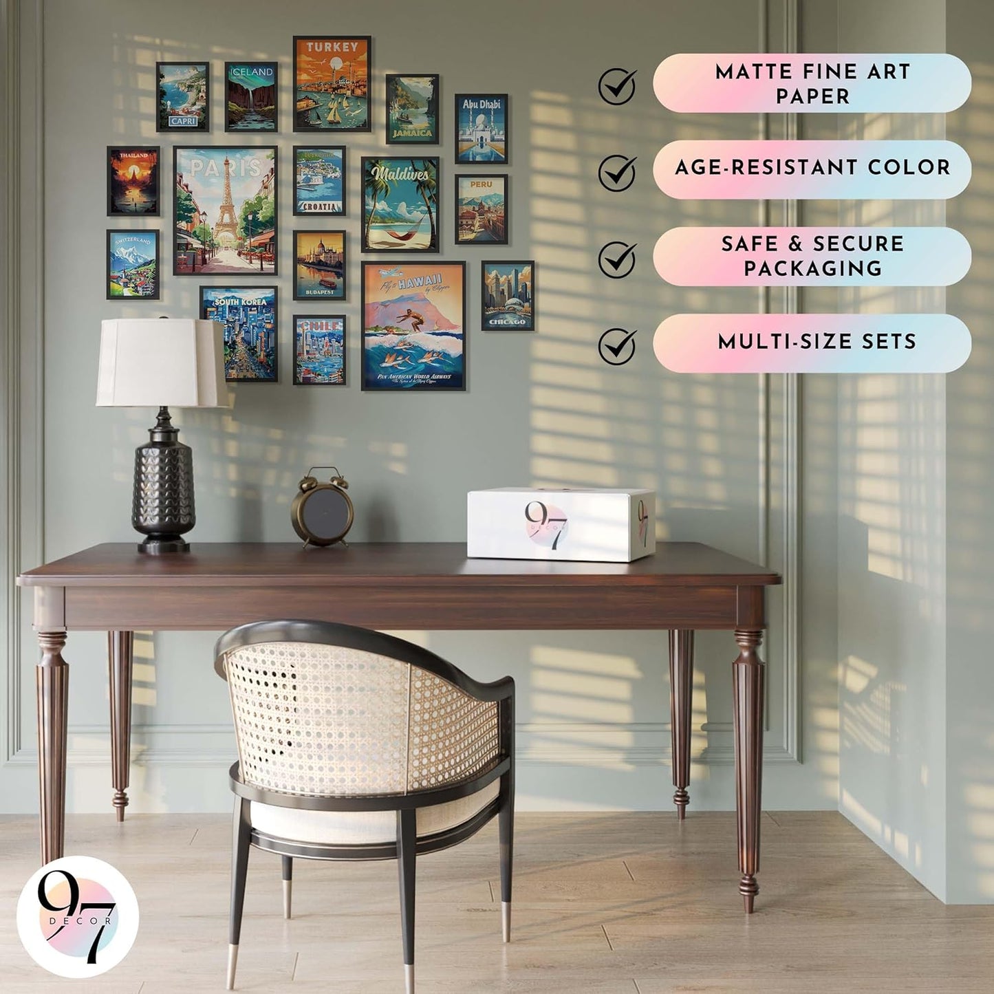 97 Decor LARGE 11x14 Vintage Travel Posters Wall Art - Retro Travel Decor For Home, Traveling Art Prints Around World Destination Pictures Famous City Artwork For Classroom (Unframed)