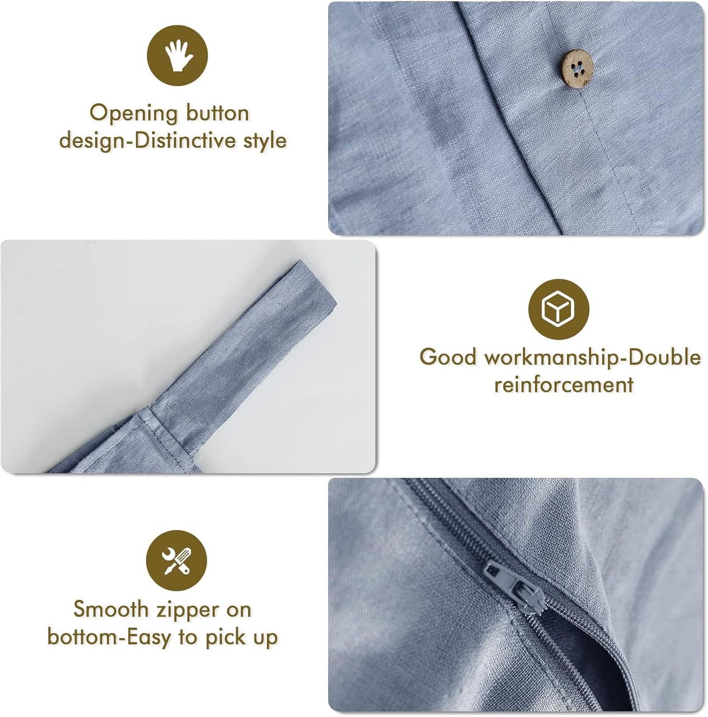 Linen Hanging Laundry Bag, 100% Linen Over The Door Laundry Hamper with Buttons and Zipper, Space Saving Door Hampers for Laundry Dirty Clothes Home Travel, Blue