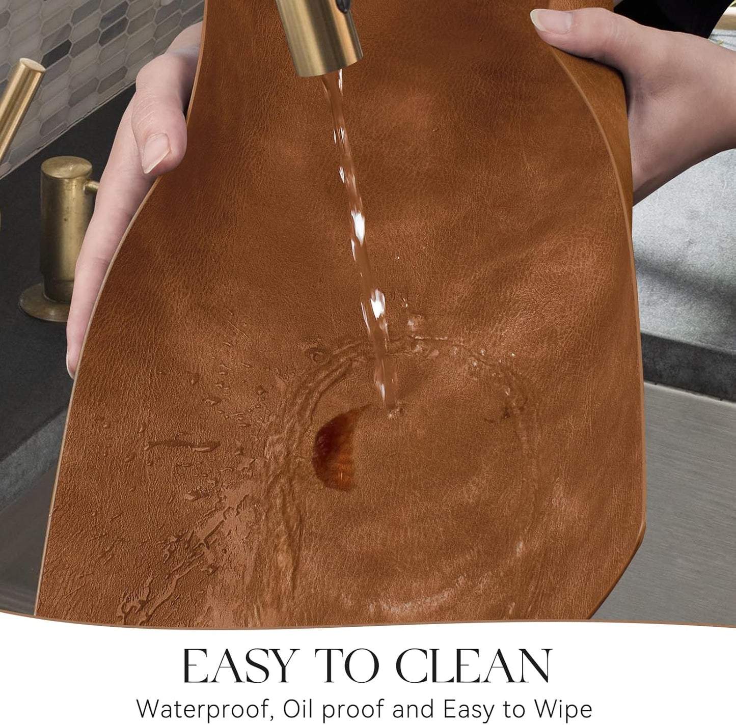 MOSAYT Vinyl Placemats Set of 8-12 X 17 Inch - Fall Faux Leather 100% Waterproof Oil-Proof Wipeable PU Place Mats, Heat Resistant Reversible Table Mats for Kitchen, Dining, Outdoor (Reddish Brown)