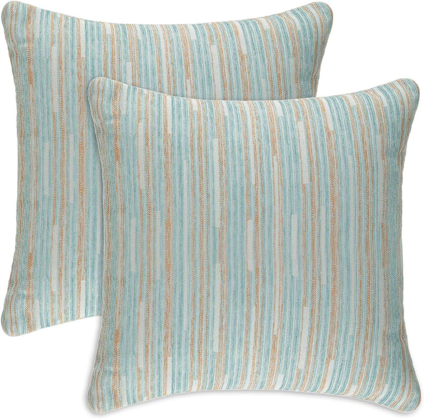 Yeiotsy Pillow Cases Blue, Pack of 2, Decorative Throw Pillow Covers Striped Bohemia Couch Cushion Covers for Sofa Home Decor (Light Blue, 18 X 18 Inches)