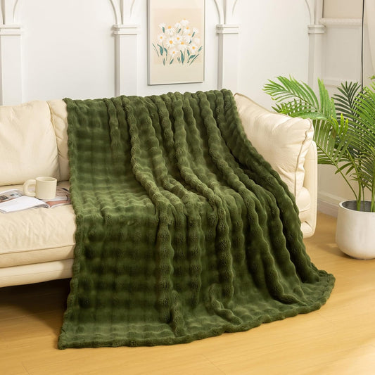 YUSOKI Luxury 3D Bubble Throw Blanket 2lb,All Ages,Home Decoration, (Olive Green,50 * 60inches)