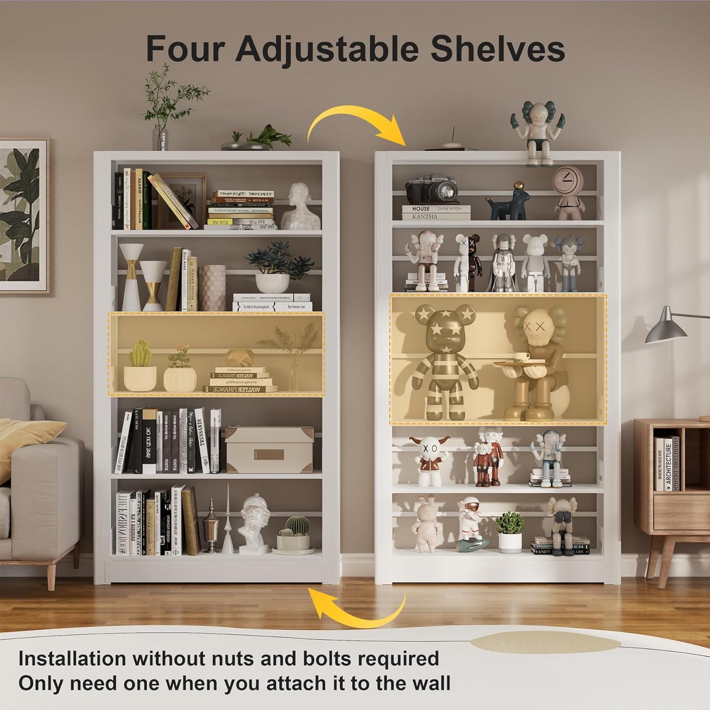 Heavy Duty Metal Bookshelf, 5 Shelf Adjustable Bookcase, 69’’ Tall Modern Bookshelves, Open Book Shelf Organizer, Large Sturdy Book Case for Living Room, Library, Office, White Book Shelf