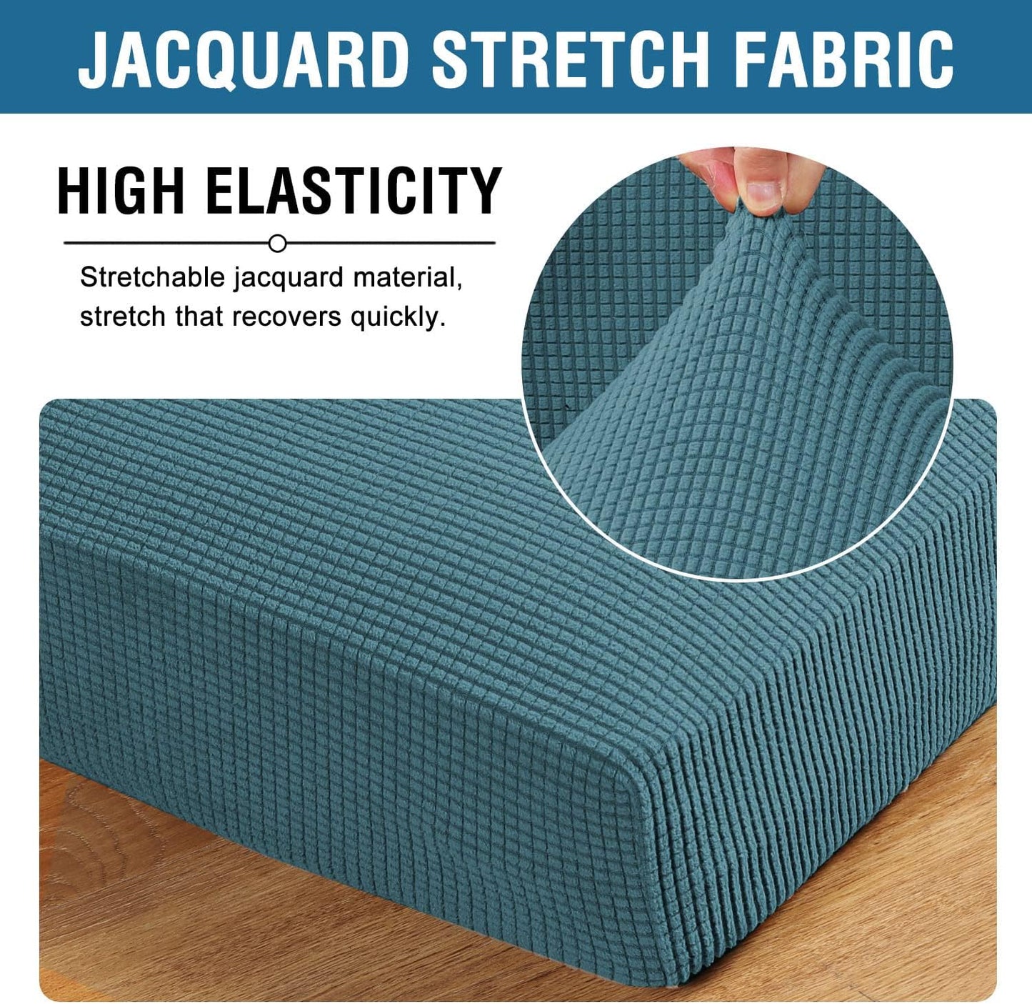 H.VERSAILTEX Super Stretch Individual Seat Cushion Covers - Sofa & Couch Cushion Slipcover Sets - Thick Jacquard Textured Twill Fabric (3 Piece XL Sofa Cushion Covers, Storm Blue)
