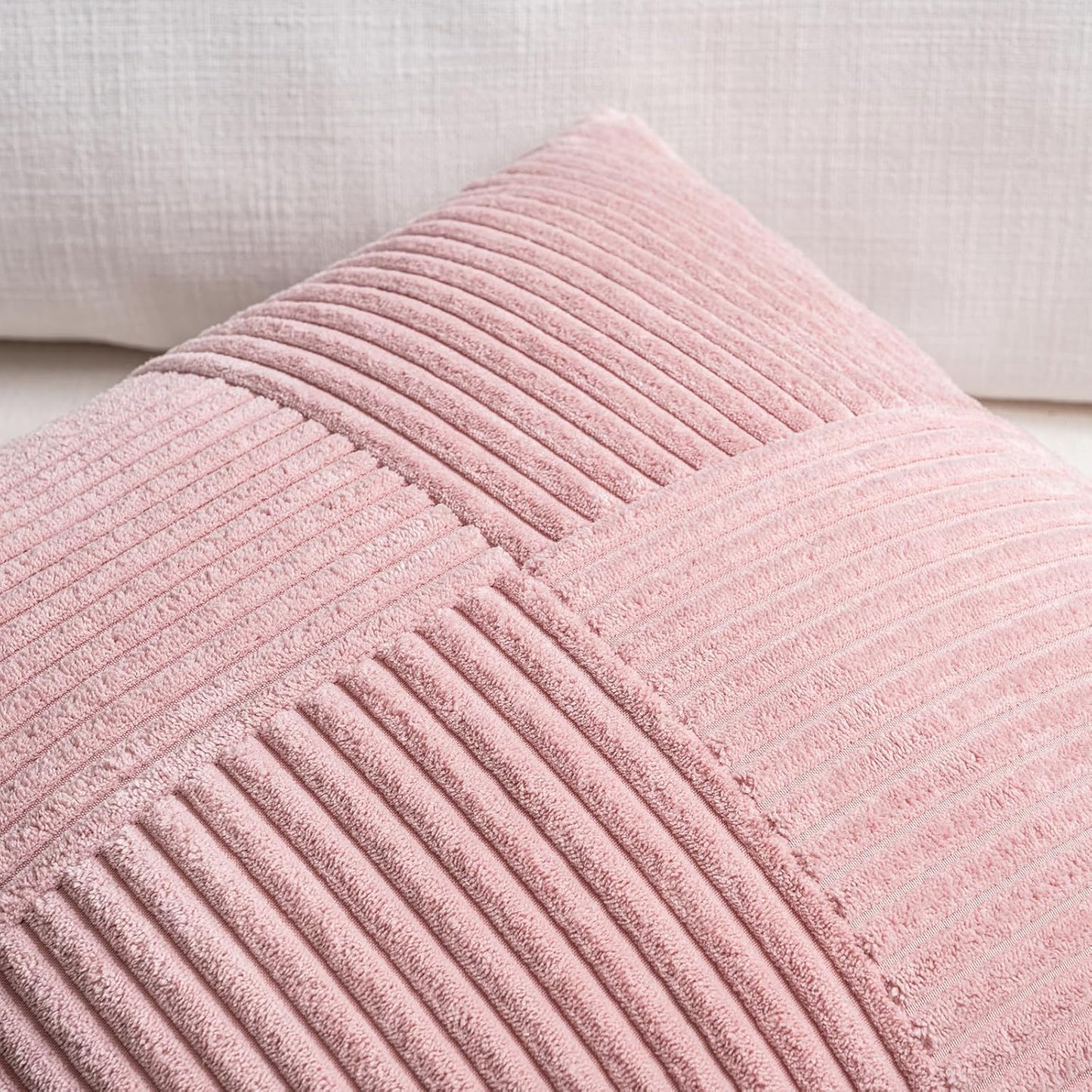 Fancy Homi Set of 2 Blush Pink Boho Long Lumbar Body Decorative Throw Pillow Cover 14x36 Inch for Bed Couch Bedroom Bench, Soft Patchwork Corduroy Textured Pillow Case, Rustic Farmhouse Room Décor