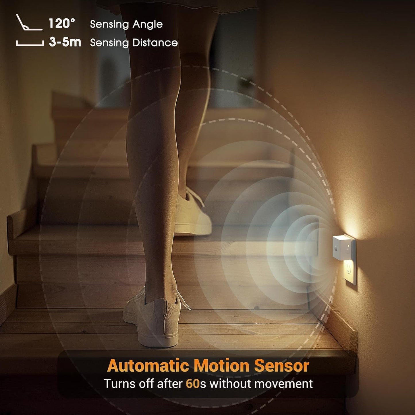 JandCase Motion Sensor Night Light, Night Lights Plug into Wall with Adjustable Brightness, Motion Activated Night Light, 3000K Warm White, for Kids Bathroom Hallway Kitchen Bedroom