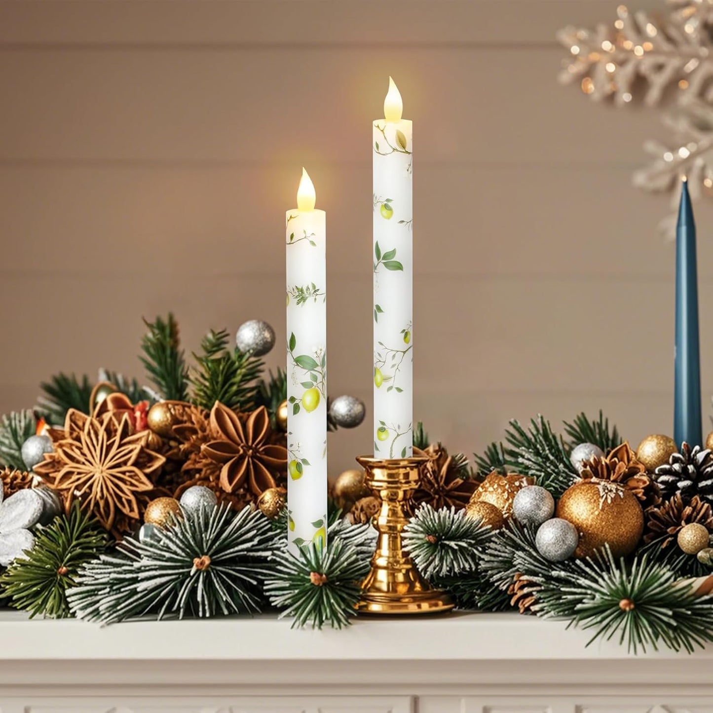 Lemon Flameless Taper Candles with Remote and Timer Flickering Flame Battery Operated Taper Candles for Home Bedroom Wedding Party Fall Christmas Summer Decor 9.6"