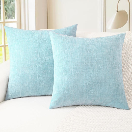 CaliTime Throw Pillow Covers Decorative 18 X 18 Inches Pack of 2 Cozy Chenille Cushion Cases for Couch Sofa Bed Living Room Home Light Blue Grey