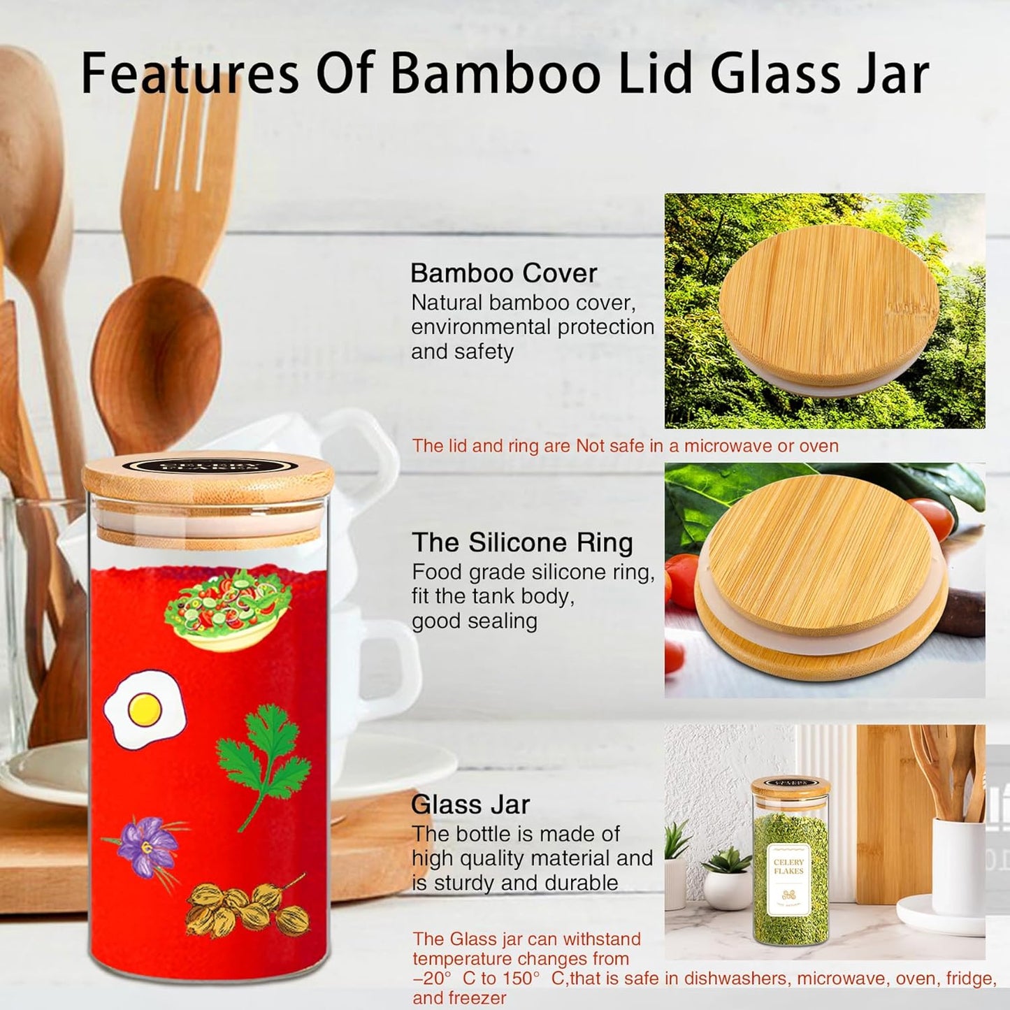 Spice Jars with Labels, 30Pcs 6oz Glass Spice Jars with Bamboo Lids, Minimalist Stackable Airtight Spice Containers with 426 labels for Kitchen Seasoning, Tea, Herbs, Coffee, Sugar,Shells