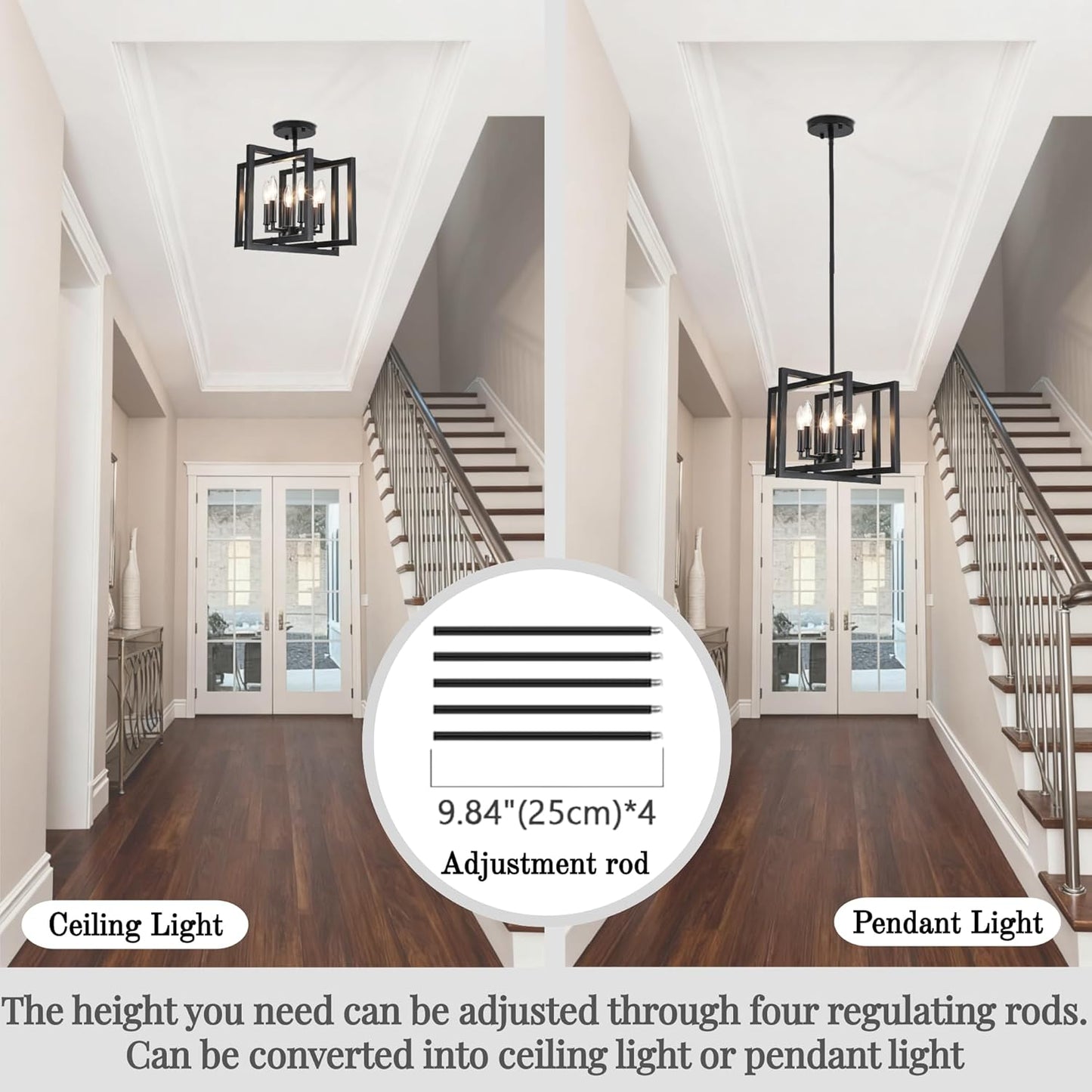 ANKYLHUA Black Chandelier,6-Lights Ceiling Light Fixture E12,Adjustable Hight Pendant Lights Kitchen Island,Chandeliers for Dining Room Bedroom,Entryway,Foyer