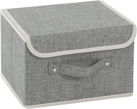 Storage Boxes, Collapsible Storage Bins with Lids, Cotton and linen cloth Storage Baskets with Handle, for Books, Closet, Bedroom, Home, 10.2x7.9x6.7 in, Grey