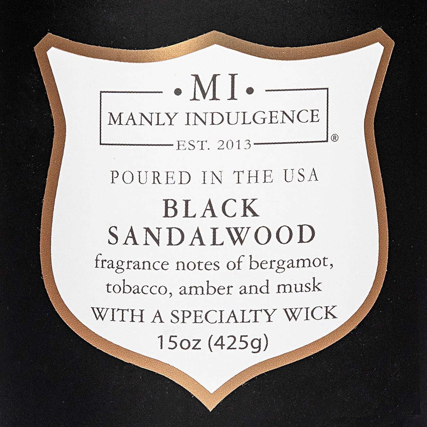 Manly Indulgence Black Sandalwood Scented Candle for Men 15 oz – Bergamot, Tobacco, Amber & Musk - Wood Wick - Up to 60 Hours Burn - Soy Blend Wax, USA Poured – Signature Collection