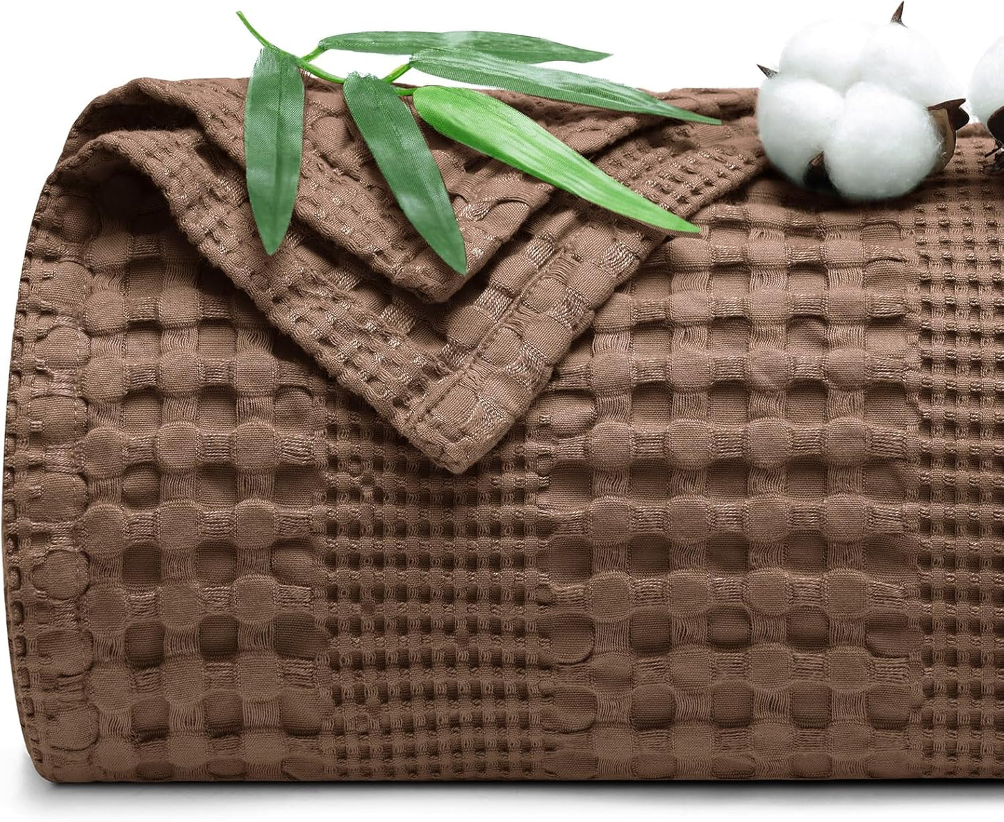 PHF Cooling Waffle Blanket Queen Size, Lightweight 60% Rayon Derived from Bamboo & 40% Cotton Breathable Blanket for Hot Sleepers, Soft and Luxury for Bed Couch and Sofa, 90"x90", Cocoa Brown