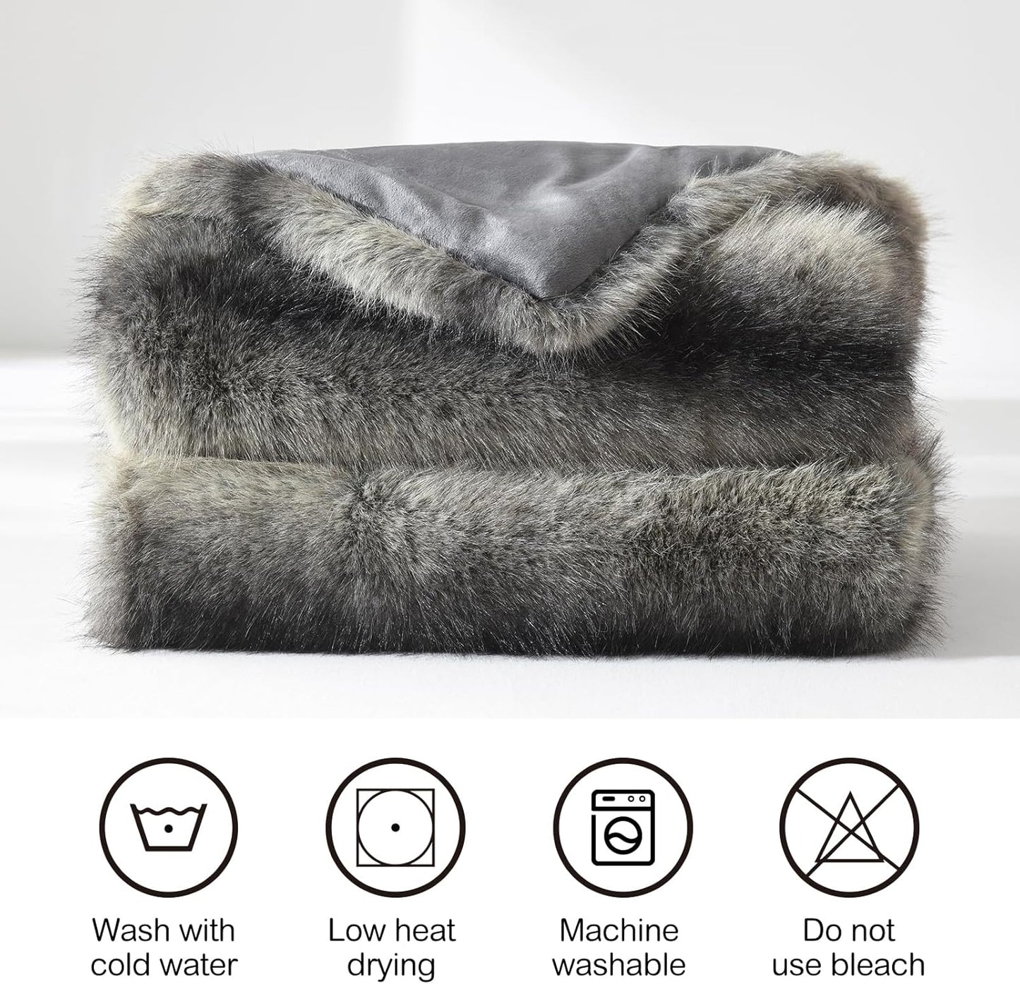HORIMOTE HOME Luxury Faux Fur Throw Blanket, Non-Shedding 50"x60" Fur Blanket Throw, Ultra Soft Blankets for Bed, Couch and Sofa, Premium Soft, Thick Fluffy Throws, Gray Black Stripes