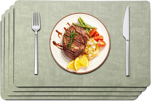 Maxpearl Faux Leather Placemats Set of 4, Waterproof - Wipe Clean - Heat Resistant - Anti Slip Dining Table Place Mats, Suitable for Indoor & Outdoor Use, 17’’×12’’, Sage Green