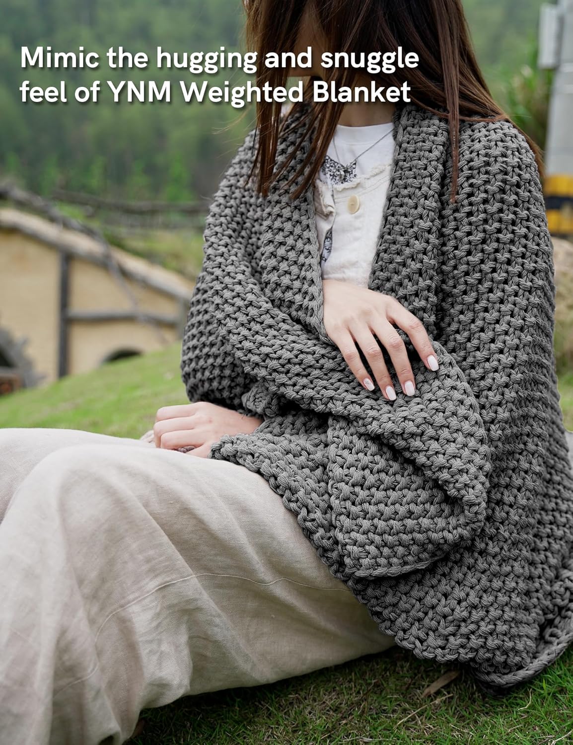YnM Chunky Cotton Knit Throw Blanket, Cable Knit Throws for Bed Couch Sofa, Comfy & Relaxing, Decorative Piece for Farmhouse Modern Boho Rustic Scandinavian Chic Vibe, Moon Grey 80x87 Inches