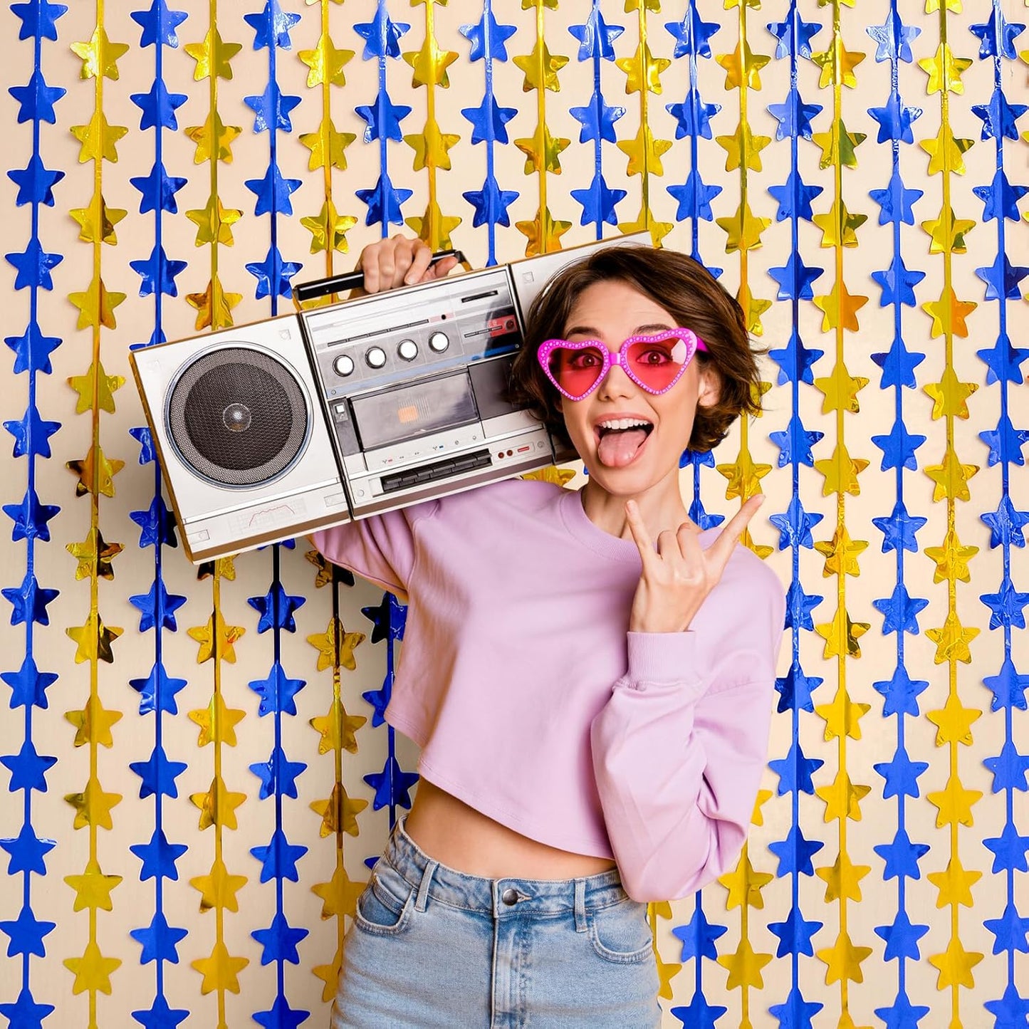 LOLStar 2 Pack Graduation Decoration 2025 3.3 x 6.6 ft Blue Gold Star Each Foil Fringe Tinsel Curtains Backdrop, Navy Blue and Gold Star Streamers for Birthdays, Retirement, Bridal Showers, Banquet