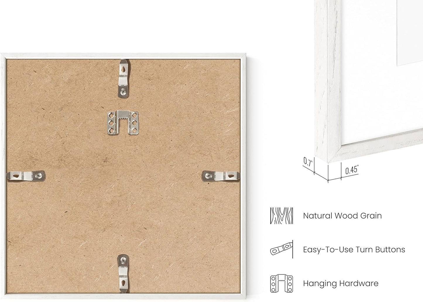 HAUS AND HUES Solid Oak 8"x8" Picture Frame Matted to 4"x4" - 8x8 Square White Picture Frames, Square Picture Frame Wood, 8 x 8 Picture Frames with Mat, White Poster Frames with Matting