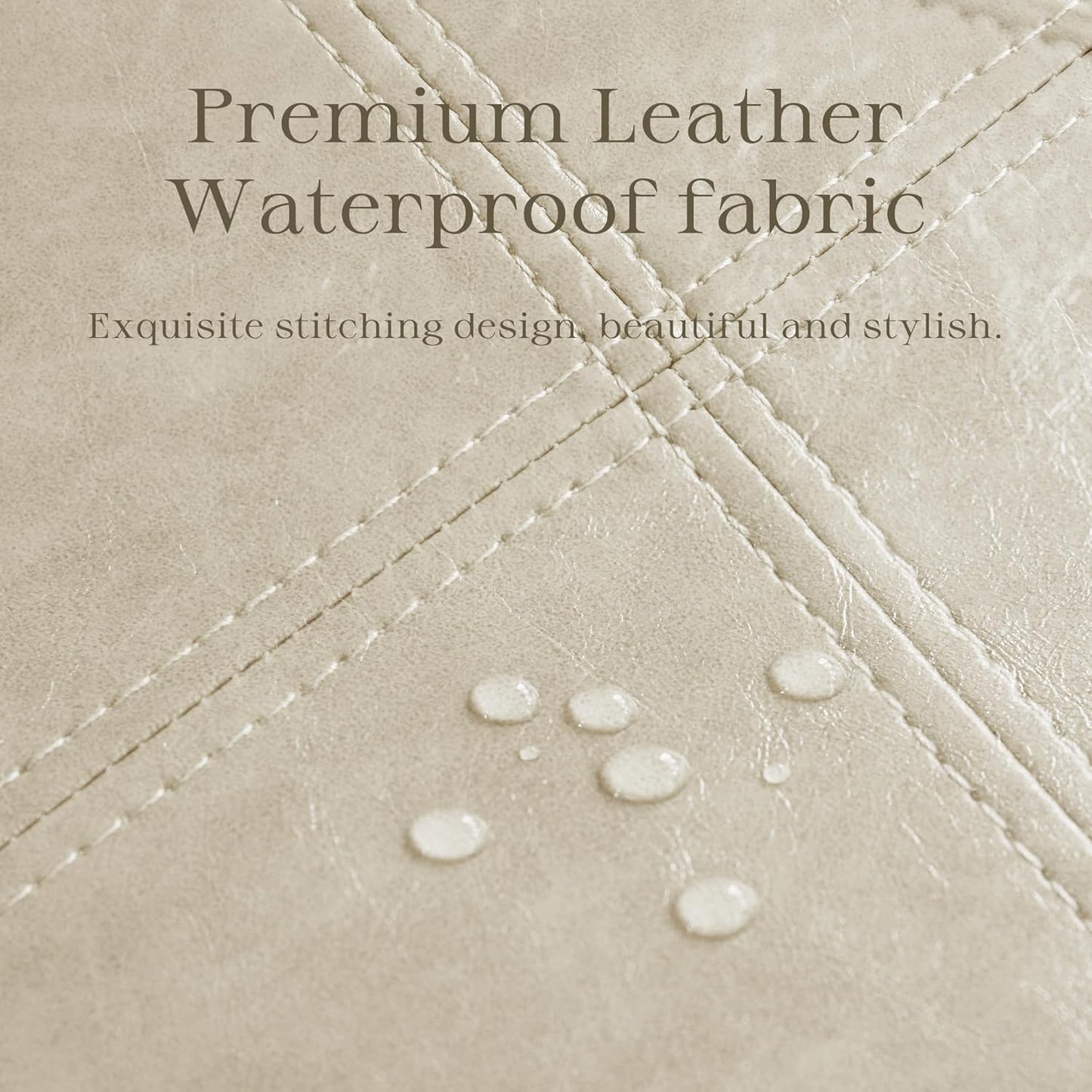 HUIMO Square Storage Ottoman, Tufted Leather Ottoman for Living Room (Khaki)