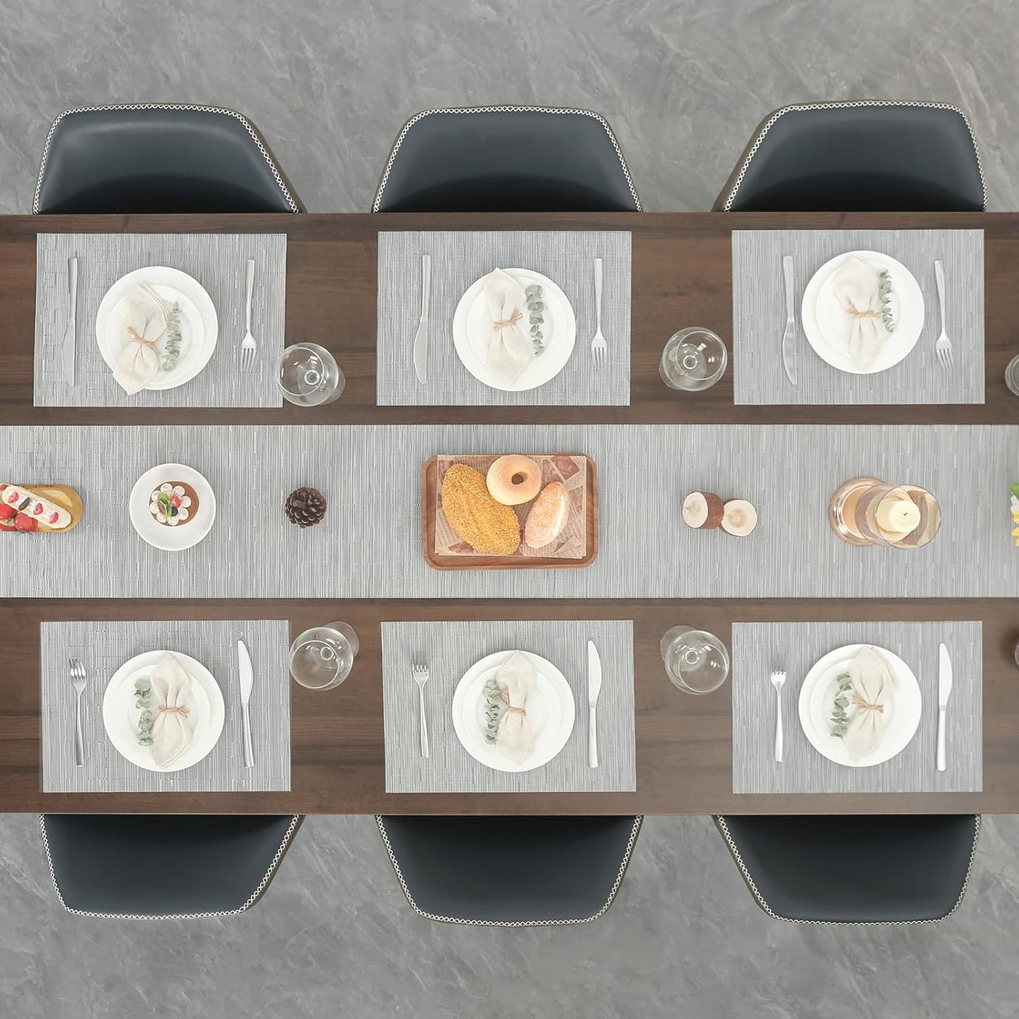 Myir JUN Placemats Set of 4, Vinyl Woven Placemats Place Mats Indoor Set of 4 Washable Table Mats Non-Slip Place mats for Dining Table (Silver, Set of 4)