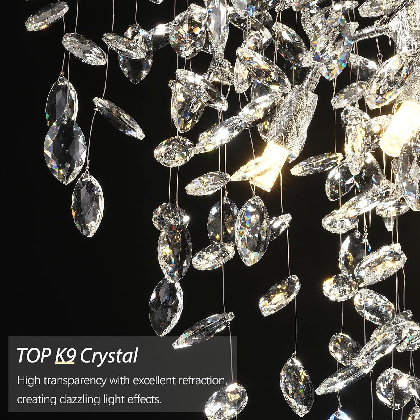 Silver Crystal Tree Branches Chandelier,21 Inchs 6 Lights Modern Round K9 Crystal Chandeliers for Dining Room, Bedroom, Living Room, Foyer,Kitchen Island,Bathroom