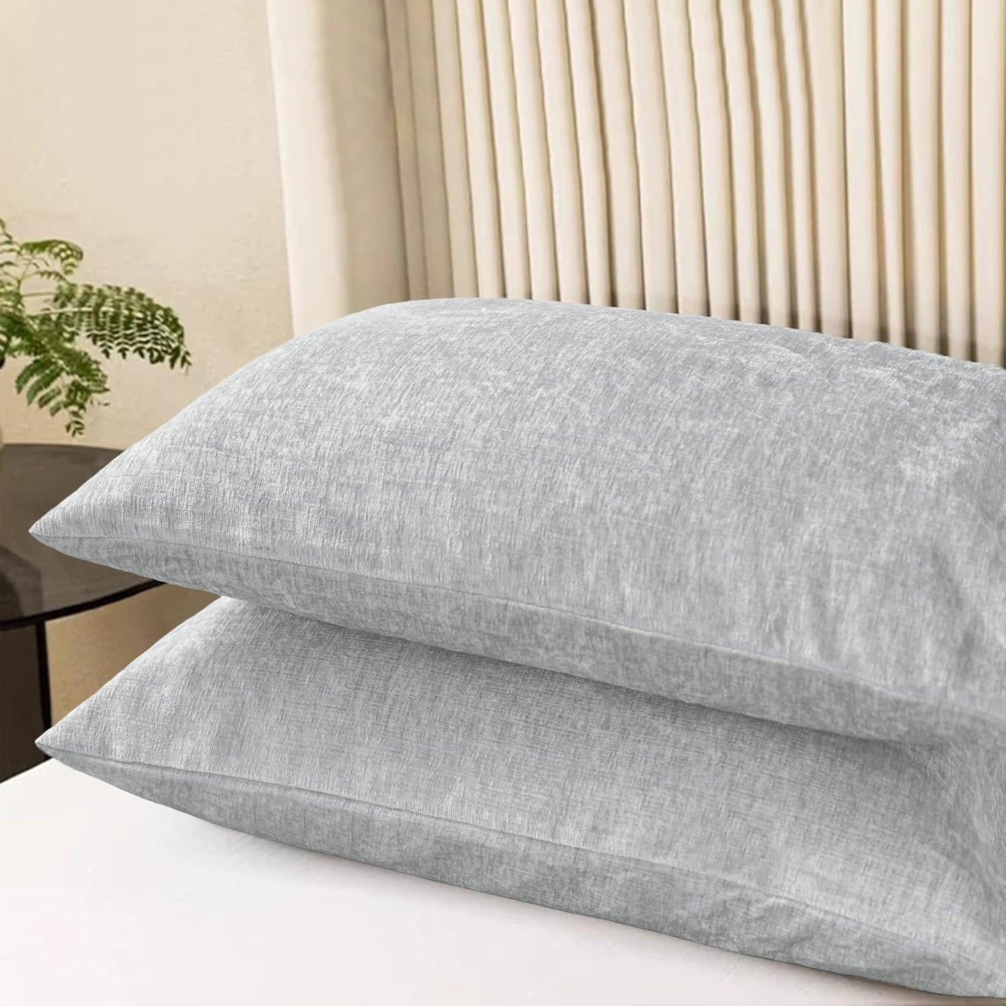 CaliTime Throw Pillow Covers Decorative 20 X 26 Inches Pack of 2 Cozy Chenille Standard Pillow Shams Cases for Couch Sofa Bed Living Room Home Moonbeam Gray