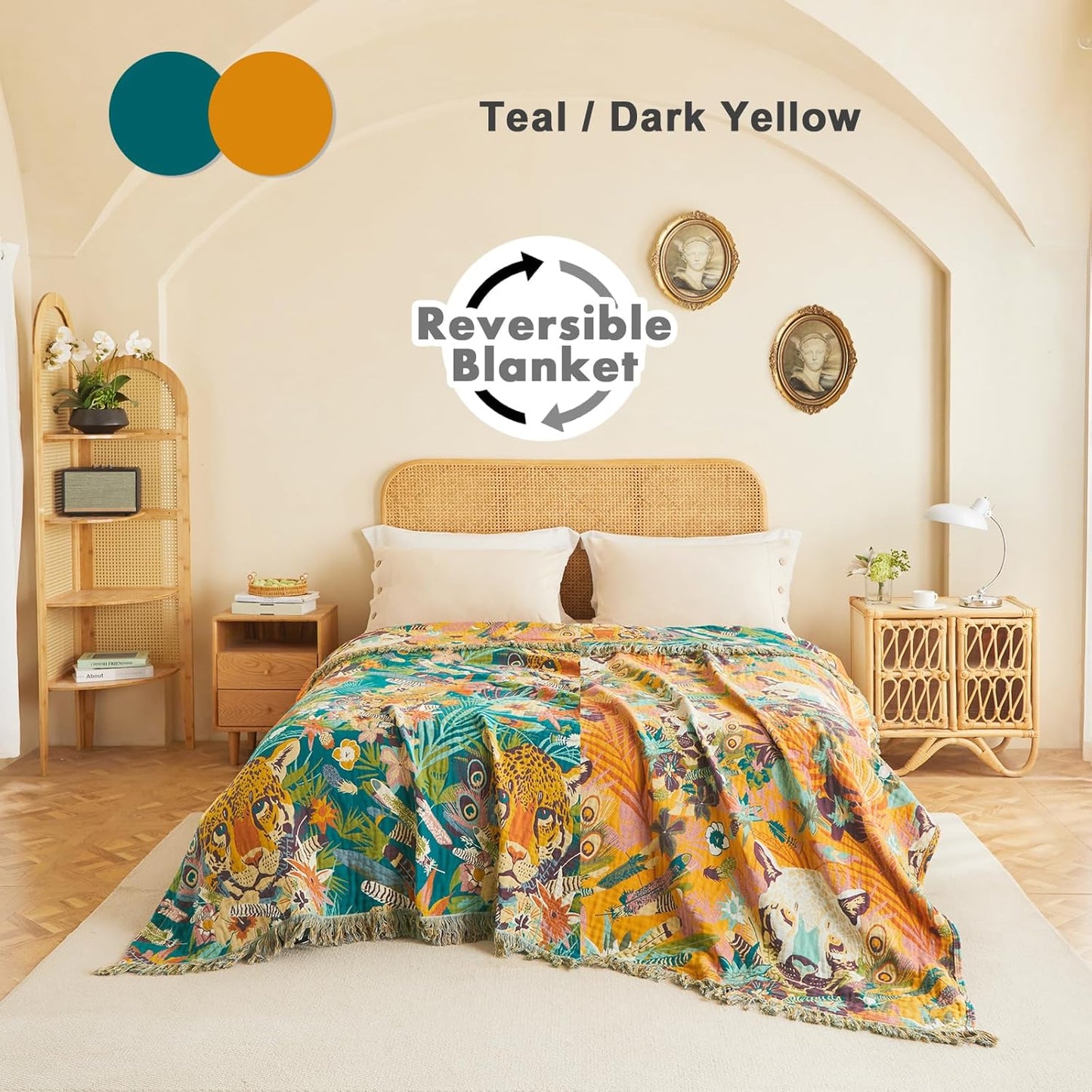 MSGKV Throw Blanket for Couch Bed Cotton Muslin Breathable Leopard Animals Twin Size Blanket 60"x80" for All Seasons Lightweight Farmhouse Blankets