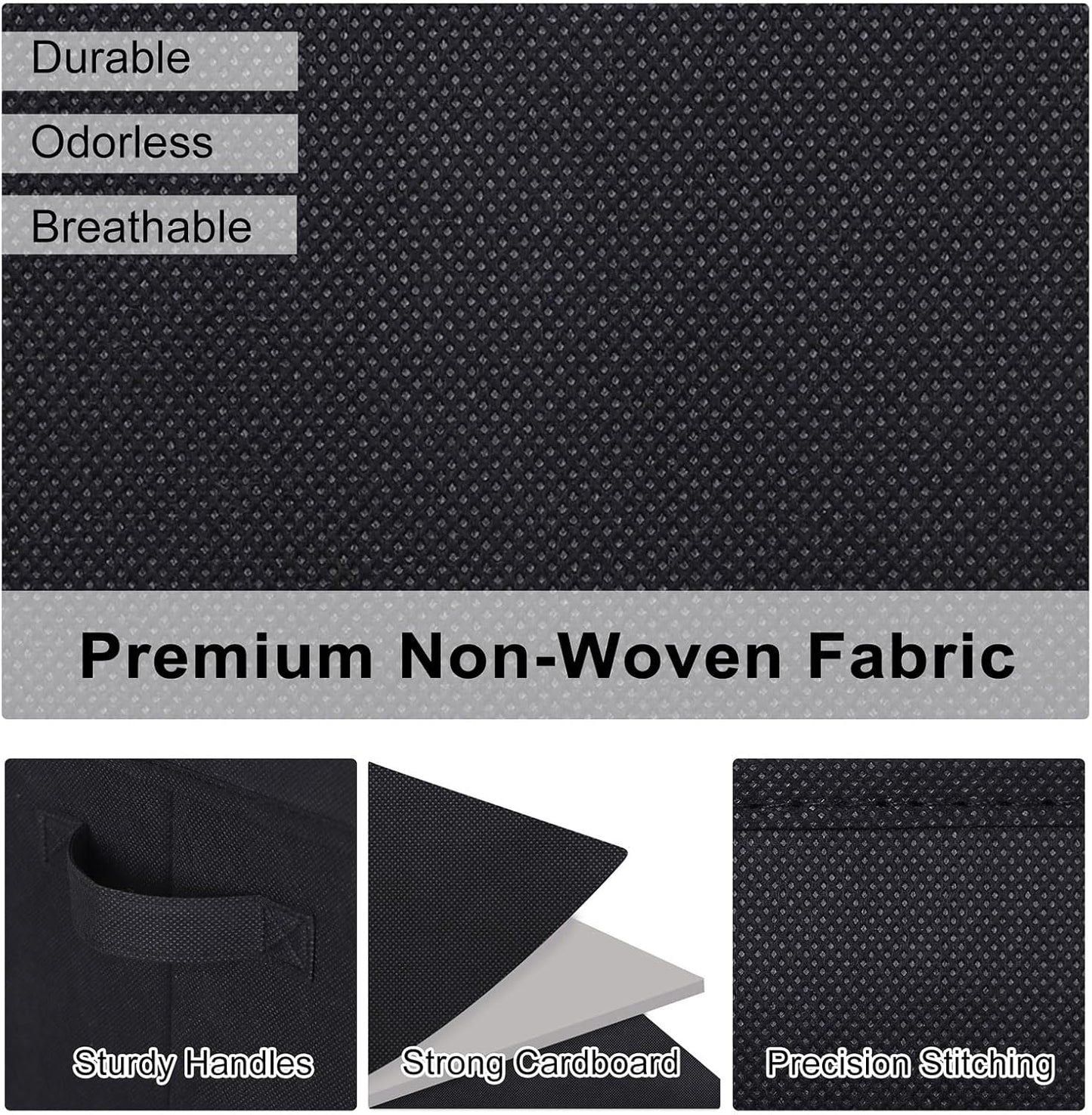 WUIKE Closet Storage Bins with Lids, Foldable Fabric Clothes Storage Bins for Organizing, Closet Organizer Boxes for Shelves, Black, Extra Large, 3-Pack