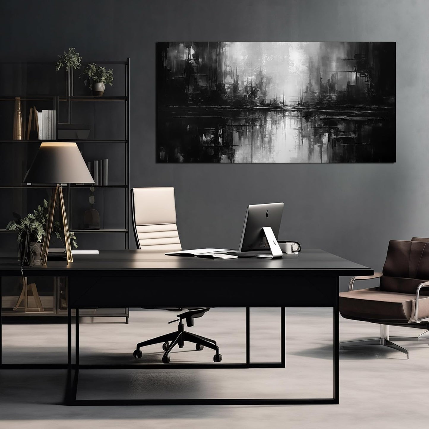 TYTAUPT Abstract Canvas Wall Art For Living Room Black and White Wall Art For Office Bedroom Wall Decor 24 x 48 Inch