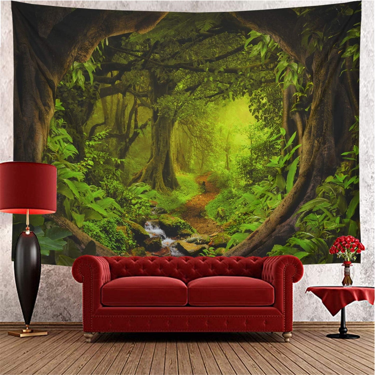 Tushelia Forest Tapestry Psychedelic Tree Cave Tapestries Fantasy Nature Landscape Backdrop Tapestries Stream Through Rainforest Jungle Tapestry Wall Haning for Bedroom Decor
