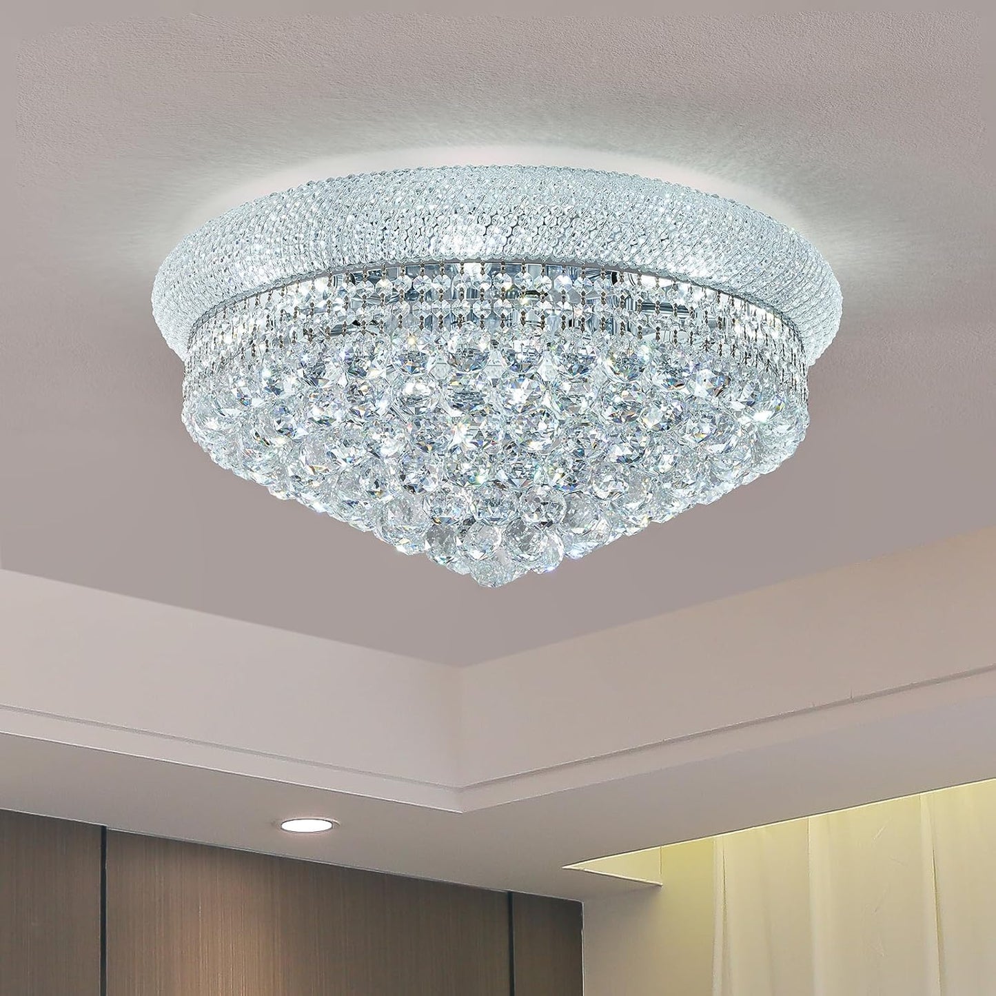 12-Light Crystal Flush Mount Chandelier Ceiling Light Fixture for Living Room Dining Room Bedroom Foyer Entryway Hallway Closet Bathroom (Chrome D24)