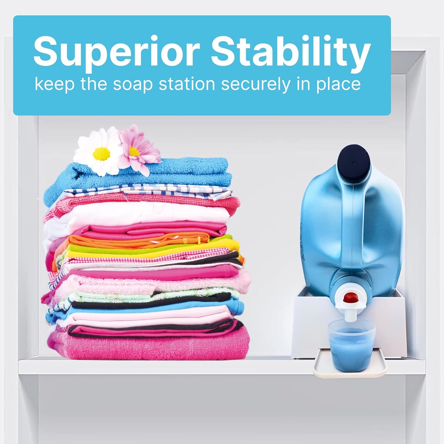 TidyFriend No-Spill Liquid Laundry Detergent Dispenser Holder, Laundry Soap Dispenser Holder with Drip Tray for Laundry Room Organization, Angled Downward Slope for Easy Pouring (No Strap, Ivory)