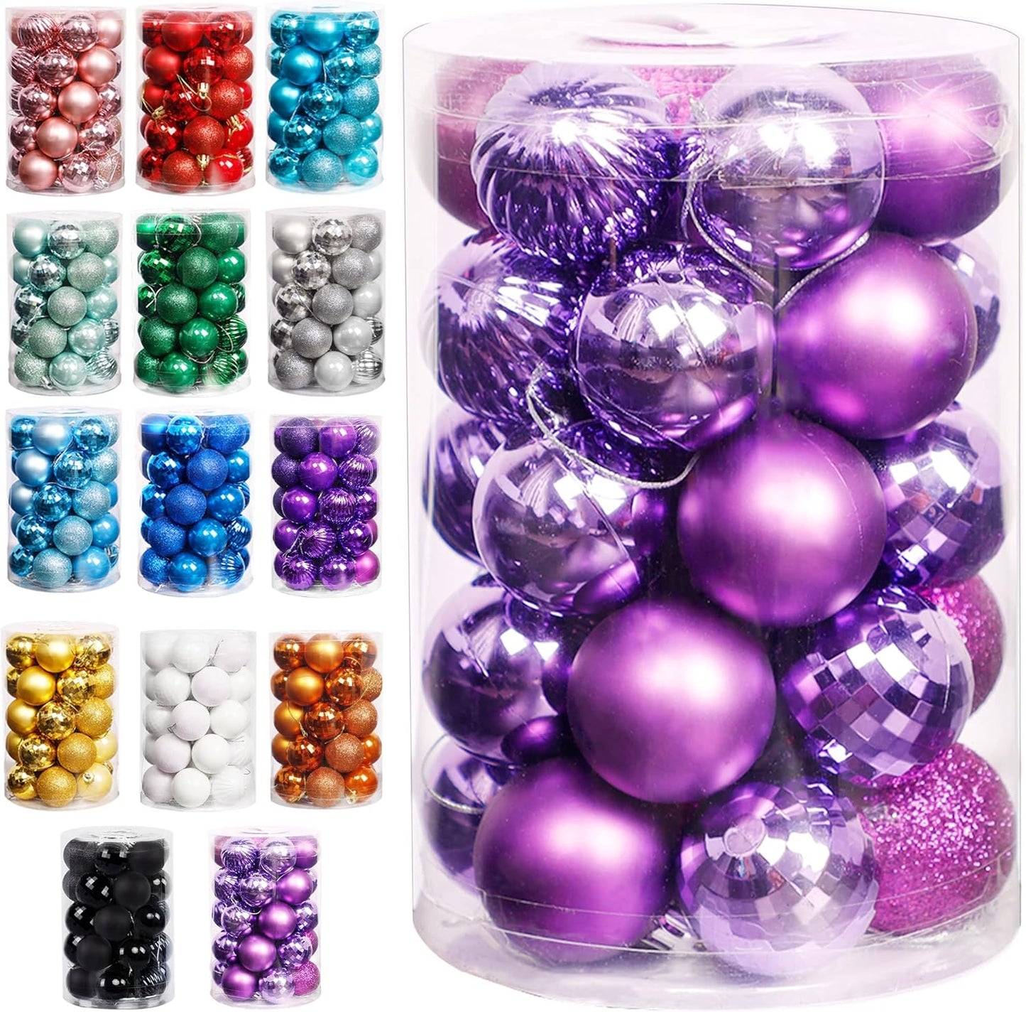 Lulu Home Halloween Hanging Ornaments, 34 Ct 1.57" Pre-Strung Plastic Balls, Shatterproof Barrel Packed Balls for Holiday Party Wreath Tabletop Tree Decorations, Purple