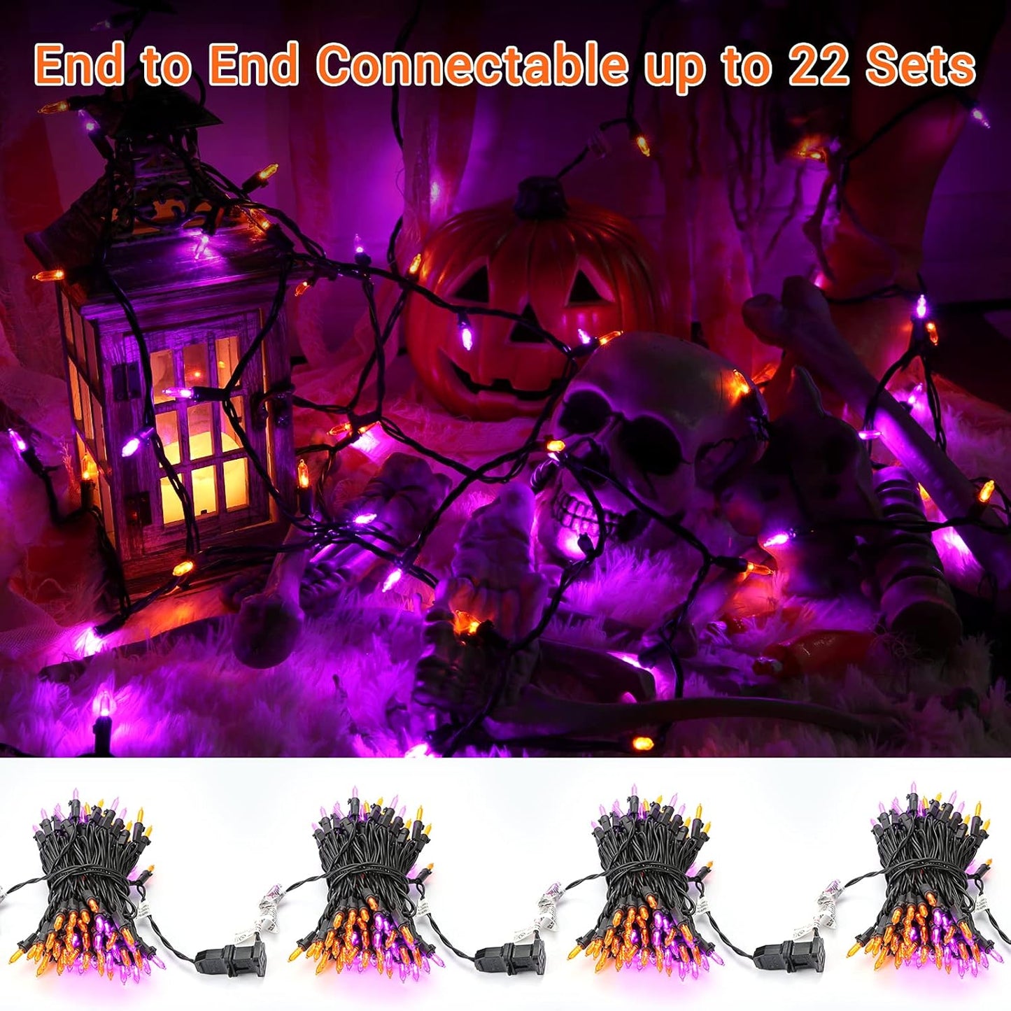 Brizled Purple & Orange Halloween Lights, 33ft 100 LED Halloween String Lights, 120V UL Certified Purple String Light Connectable Orange Mini Light Outdoor for Tree Garden Home Patio Decorations