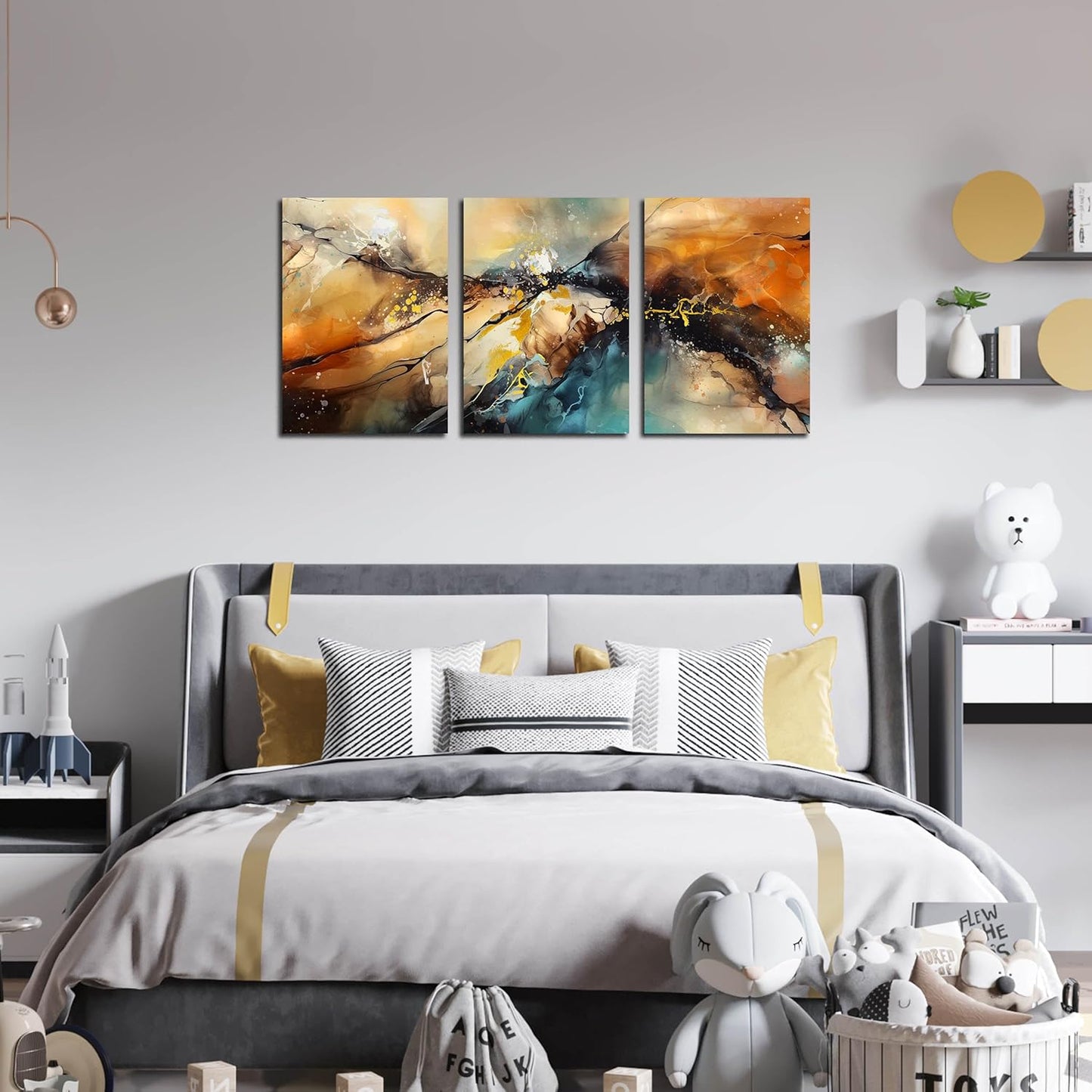 Abstract Wall Canvas Art for Living Room - Modern Art Work for Office Walls - 3 Piece Pictures Wall Art Size 16" x 24"
