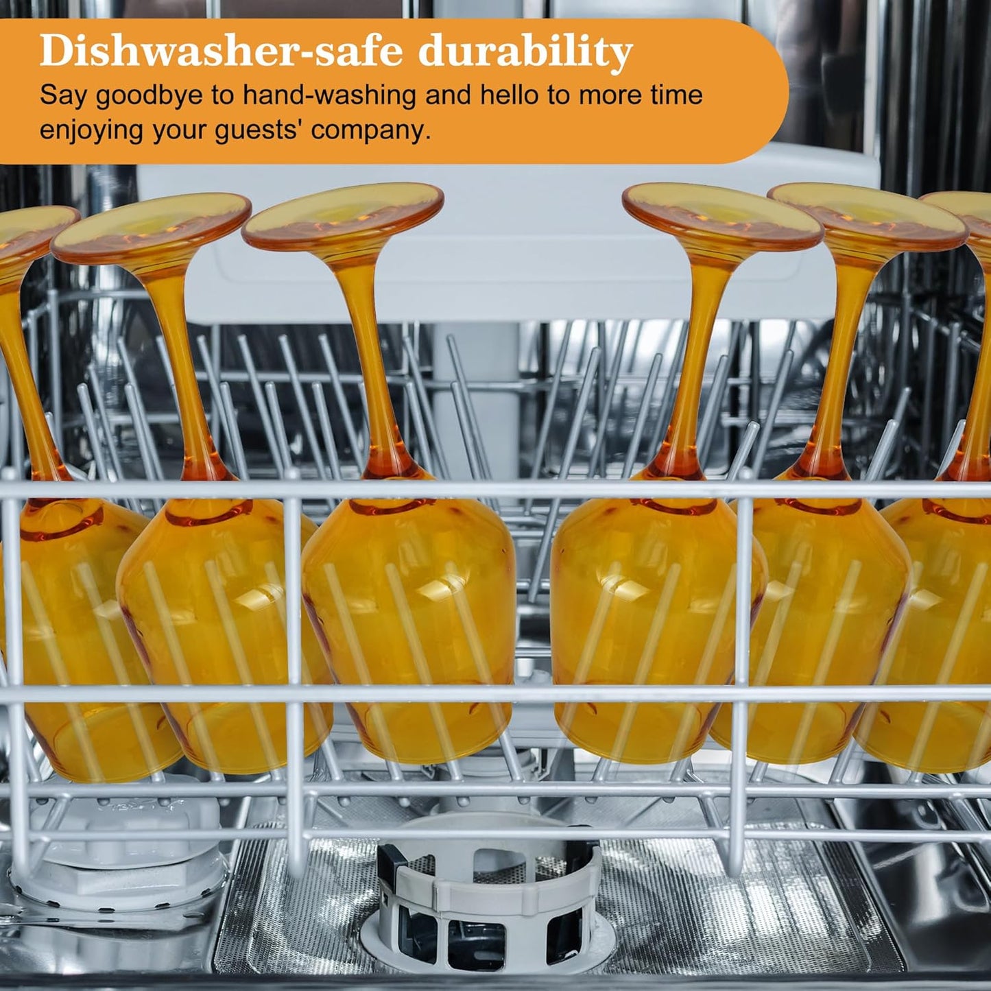 Amber Wine Glasses Set of 6-12oz Amber Long Stem Wine Glass Cups, Pretty Crystal Glassware, Hand Blown Goblets Drinkware, Unique Drinking Stemware Holiday Gift Set