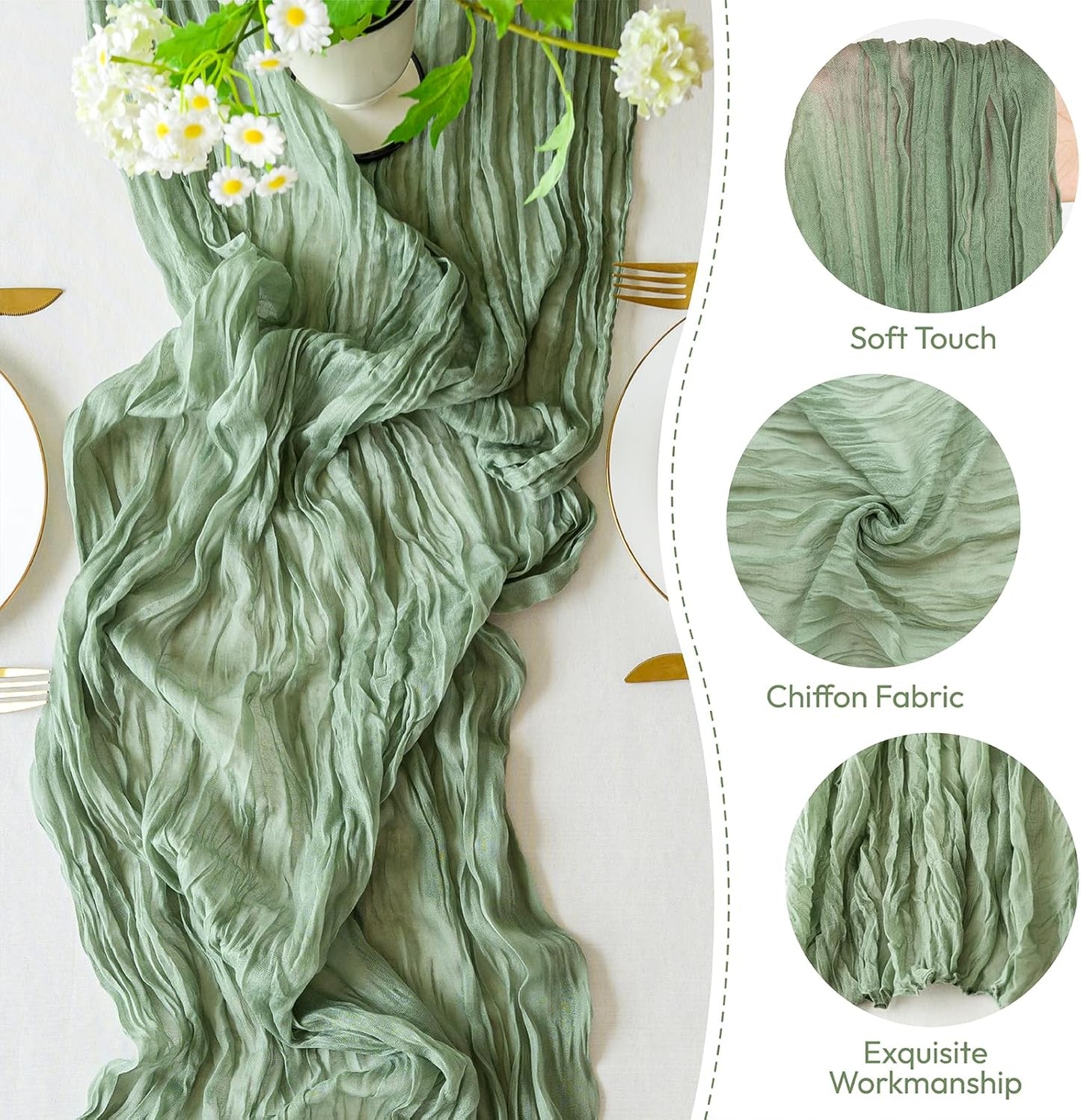 Sioloc 10 Pack Sage Green Cheesecloth Table Runner Fall Autumn Decor for Home 10ft Table Cloth for Tea Wedding Birthday Party Baby Bridal Shower Halloween Thanksgiving