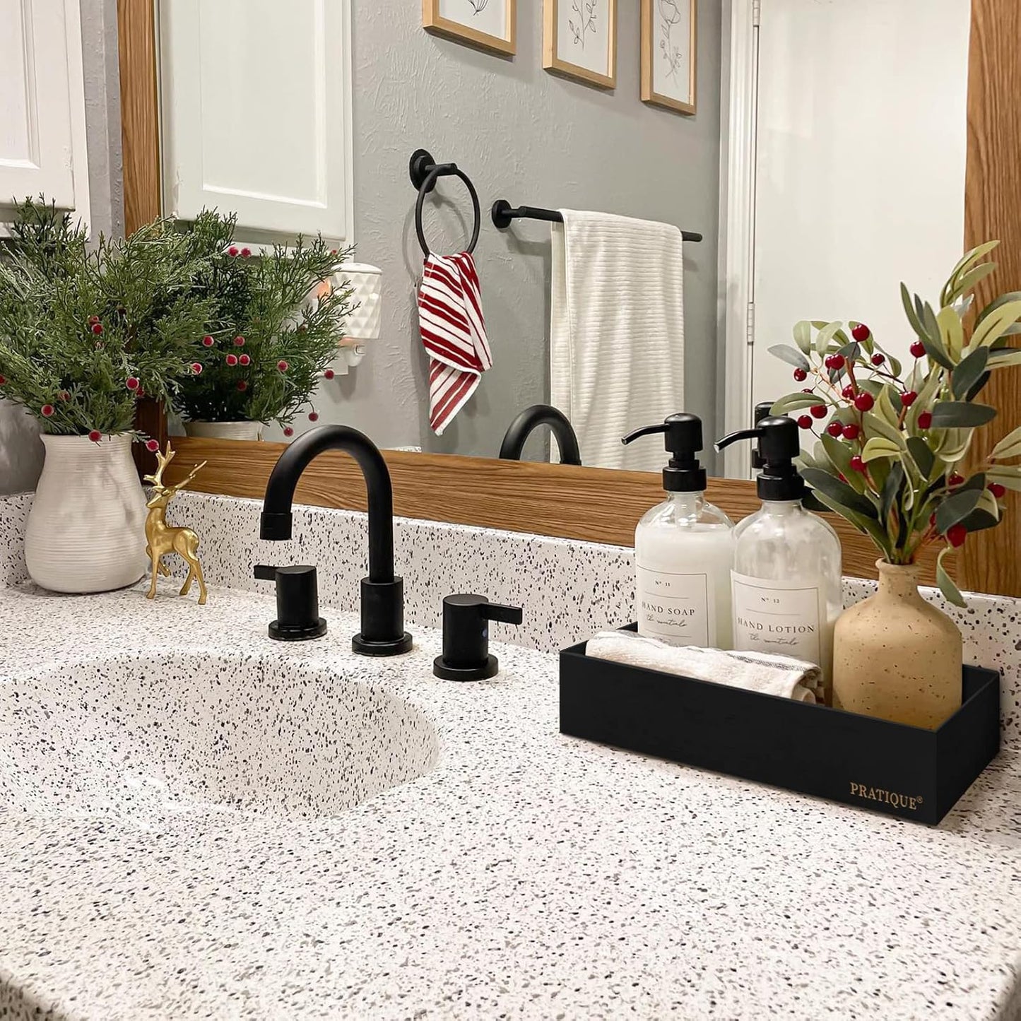 Bamboo Drawer Organizer - Kitchen Utensil Organizer Silverware Tray Cutlery Holder，Office Desk Supplies and Accessories,5.9 * 3 * 2.6inch,Black