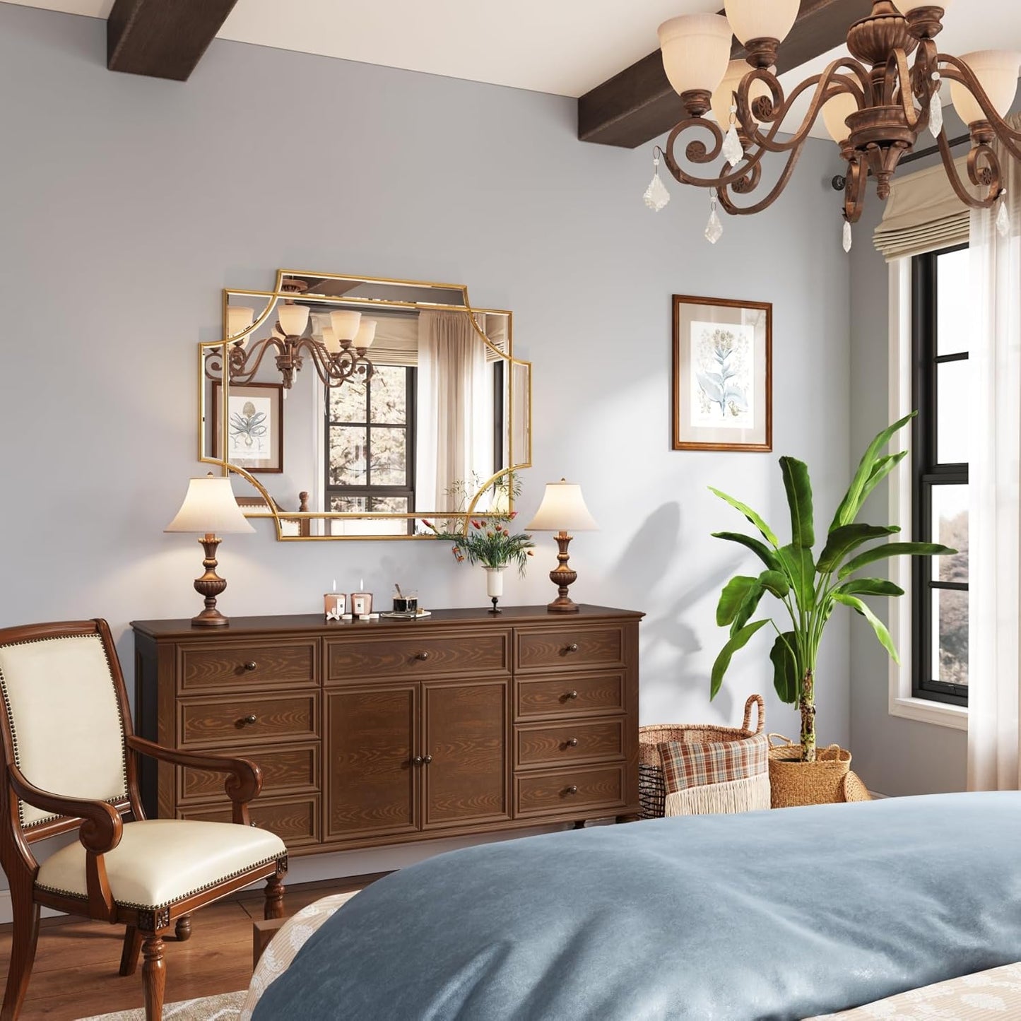 Kelly Miller Large Gold Decorative Mirror for Wall, 30"x40" Gold Bathroom Mirror Vanity Wall Mirror Rectangle Mirror Beveled for Master Bath Half Bath Living Room Bedroom Farmhouse Fireplace Hallway