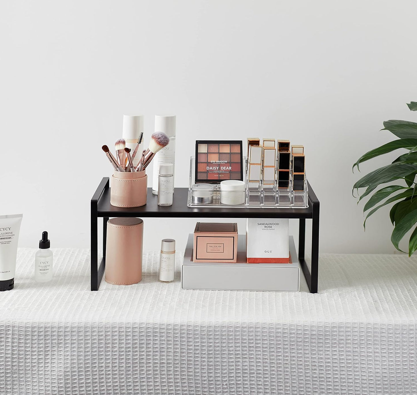 Nxconsu 2Pack Cabinet Shelves Stackable Shelf Organizer Rack Riser for Kitchen Cabinet Pantry Cupboard Counter Countertop Home Organization Storage Space Saver Heavy Duty Metal Nonslip Black Wide