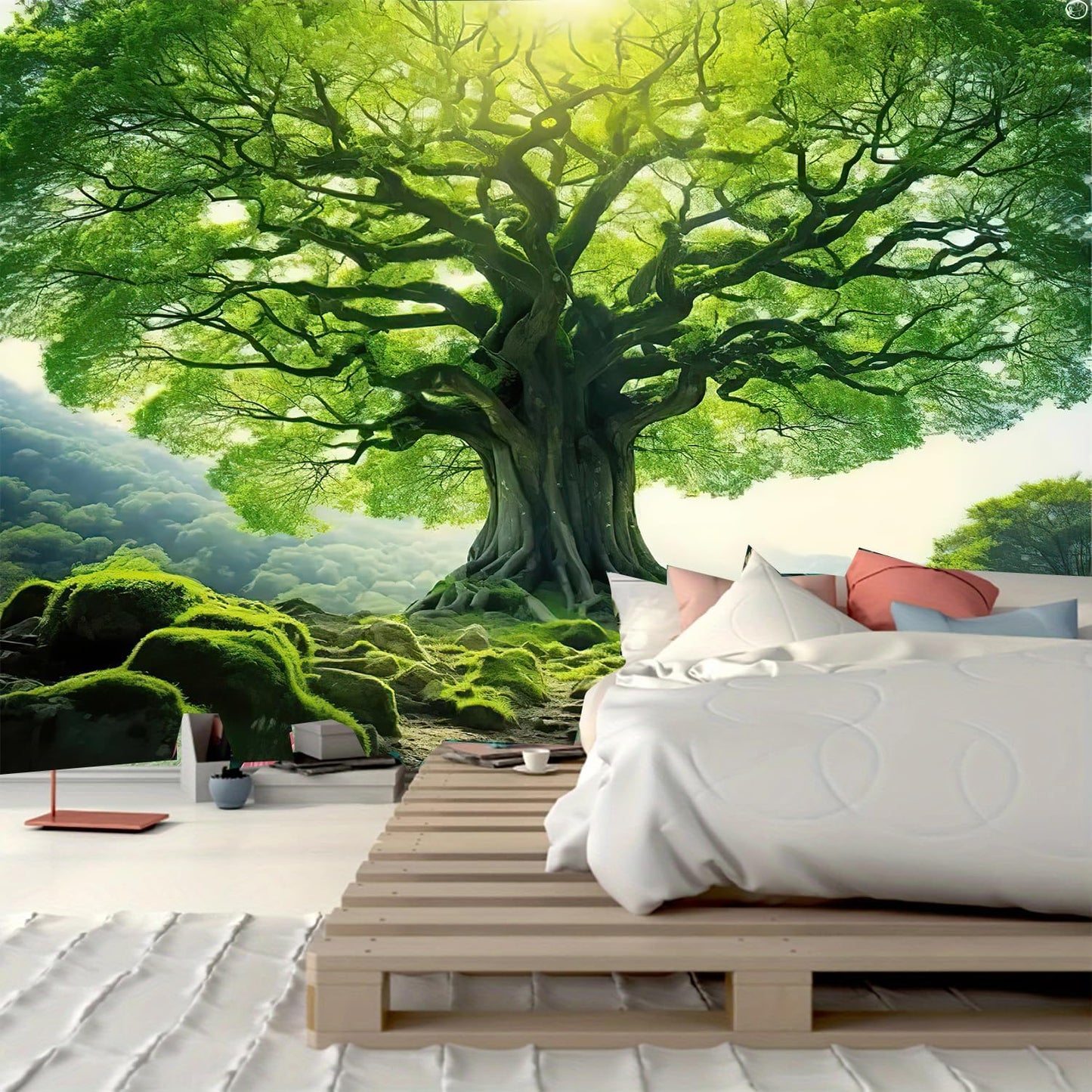 FENDROM Nature Green Big Tree Wall Tapestry Landscape Forest Mountains Sunshine Through Tree of life 3D Print Wall Art for Bedroom Living Room Dorm Decor