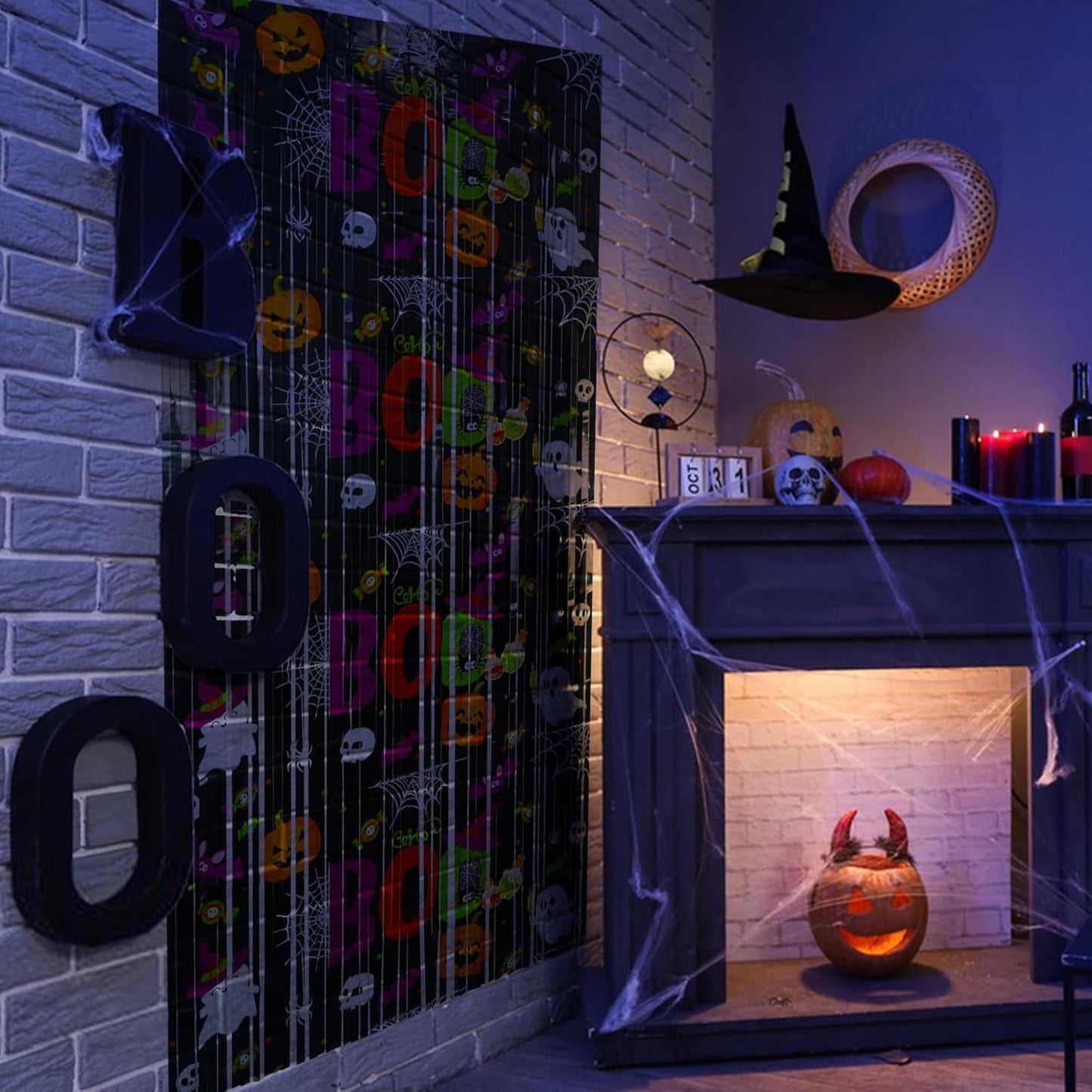 Boo Theme Streamers Party Backdrop - GREATRIL Halloween Decorations Backdrop for Wall Doorway Birthdays - 2 Packs