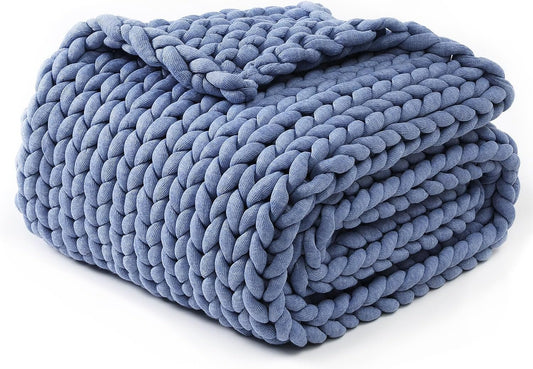 YnM Chunky Throw Blanket, Medium-Weight, Hand Knitted, Skin Friendly, Ventilated and Breathable, Machine Washable, Home Décor Piece for Couch, Sofa and Bed (Cerulean Blue, 40x50 Inch)