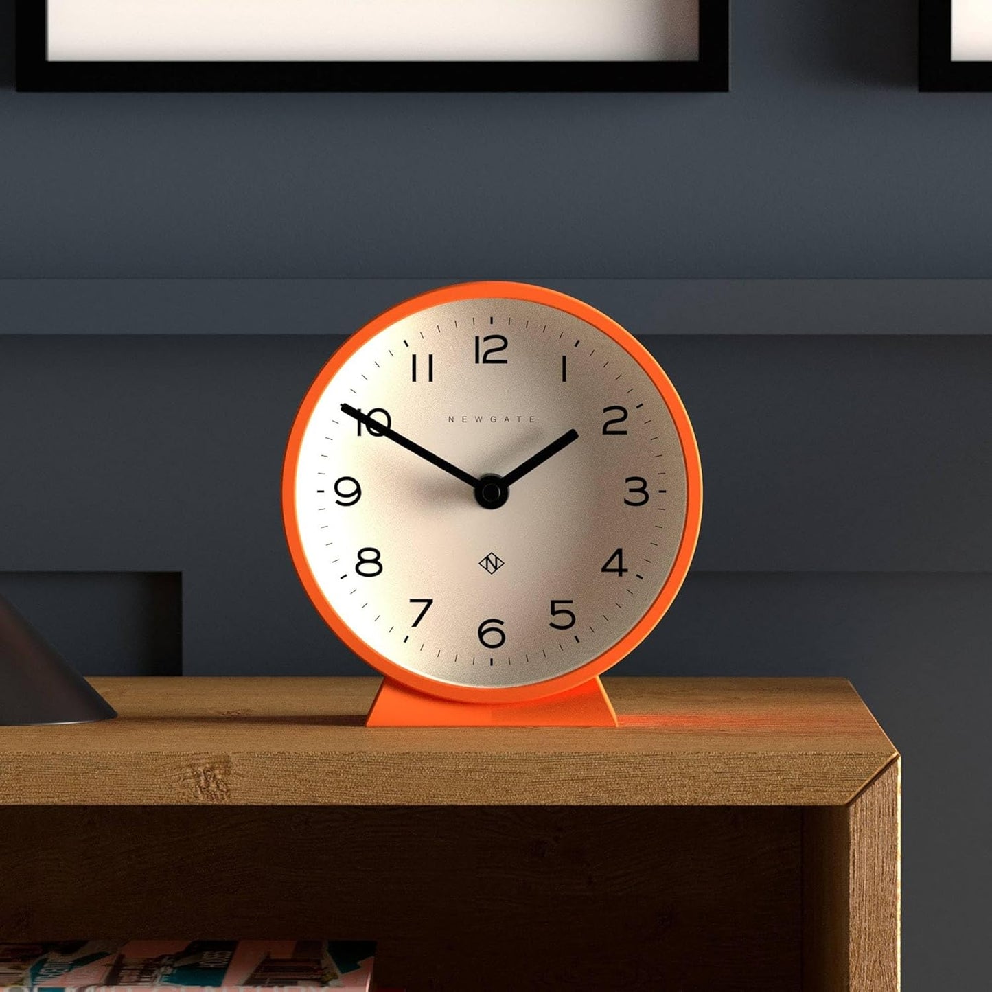 NEWGATE® M Mantel Echo Desk Clock | Modern Round Design | Pumpkin Orange | Easy to Read Numbers | Contemporary Style for Desk, Table, Shelf or Bedside