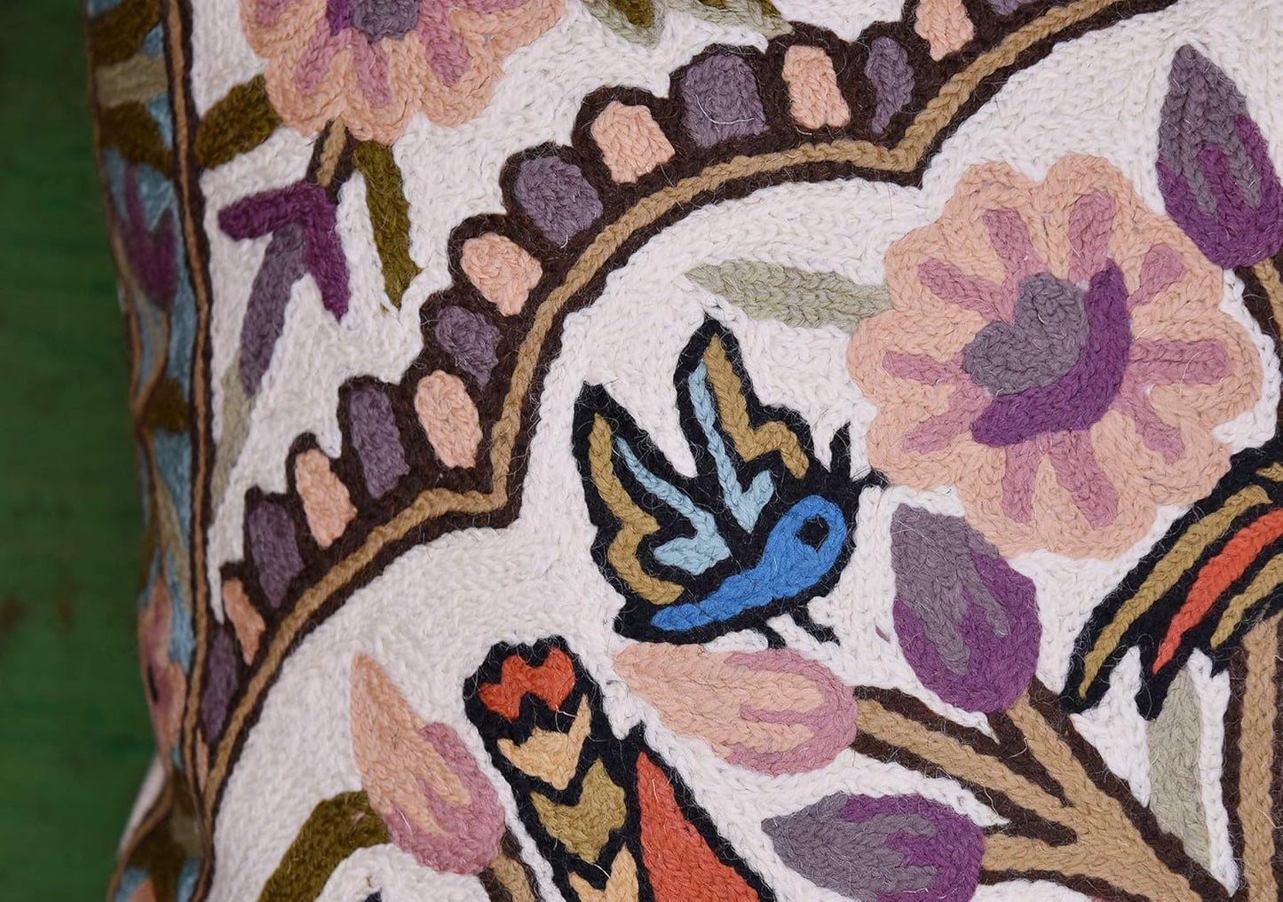 Tree of Life Pillow Cover Lavender Floral Pillowcase Botanical Flower Pillows Plants Farmhouse Traditional Chair Cushions Needlepoint Hand Embroidered Wool Size - 18x18