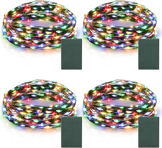 4 Pack Christmas Fairy Lights Battery Operated, 16.4FT 50 LED Dark Green Wire Twinkle Lights with Auto Timer Waterproof, Outdoor String Light for Indoor Outdoor Bedroom Yard Decor (Multicolor)