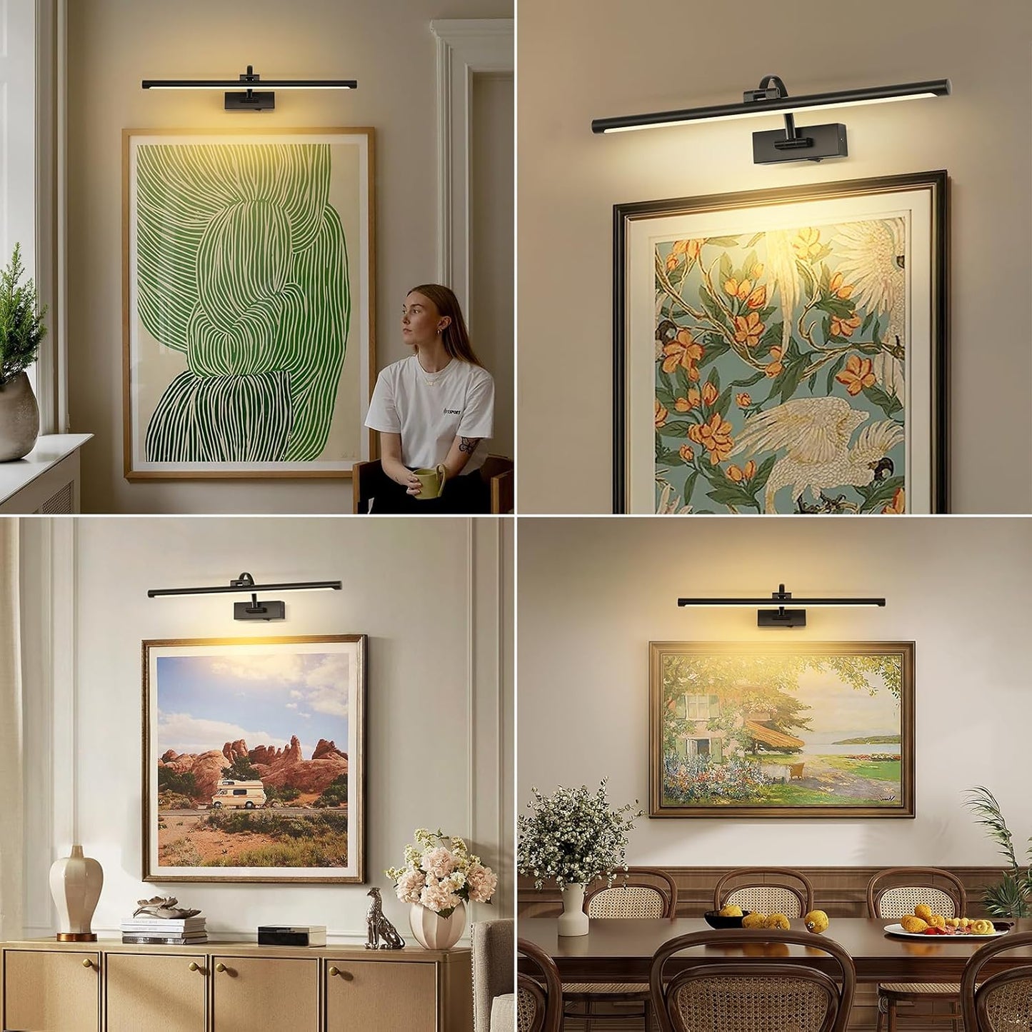 Dimmable Black Picture Lights with Remote and Timer Wireless Art Lights Rechargeable Gallery Lighting for Canvas Portrait 24'' Inch 5W Warm White