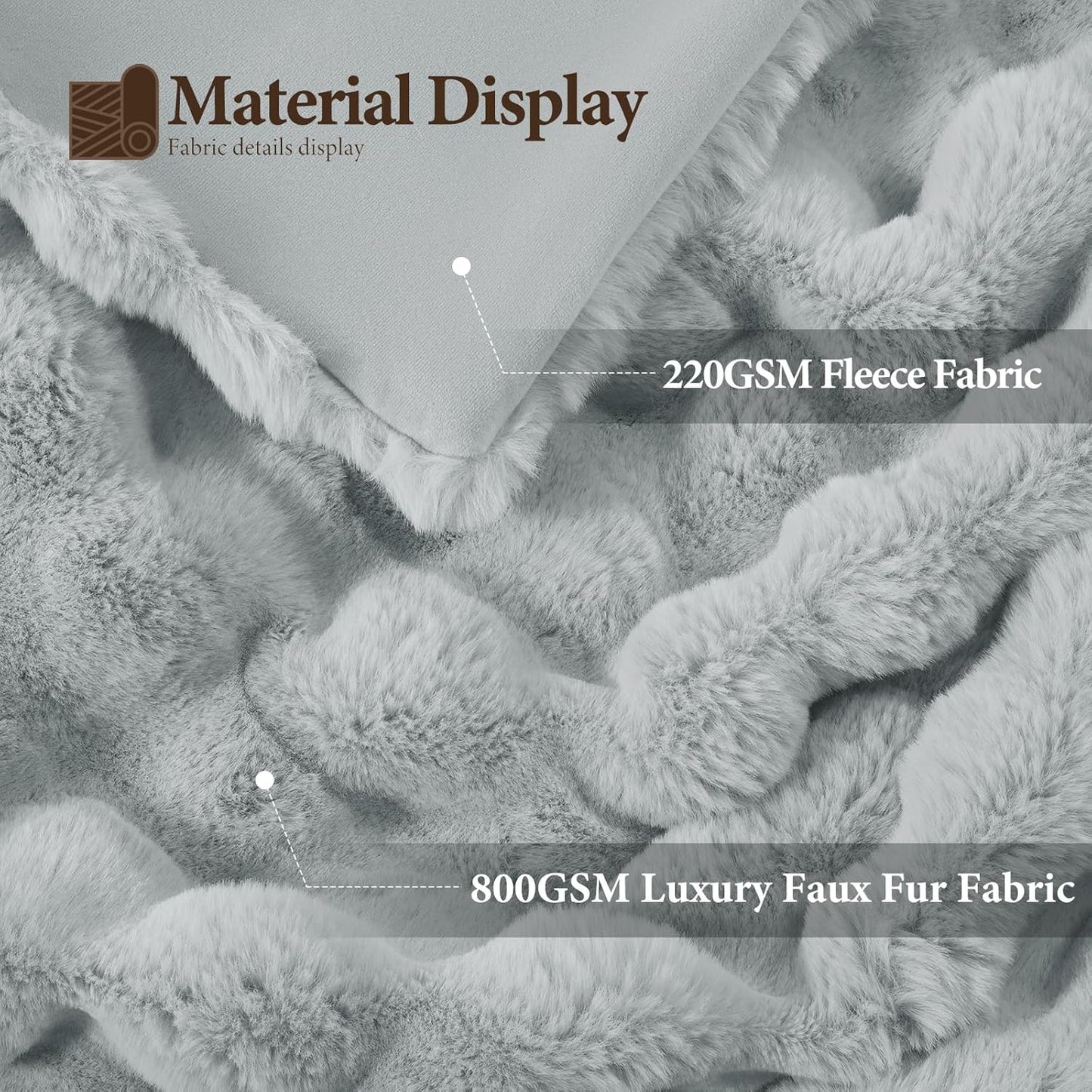 Touchat Luxury 1000GSM Faux Rabbit Fur Throw Blanket, Super Heavy Warm Cozy Grey Blankets for Couch Bed Sofa, Ruched Plush Fuzzy Elegant Soft Reversible Mink Blanket for Living Room Bedroom